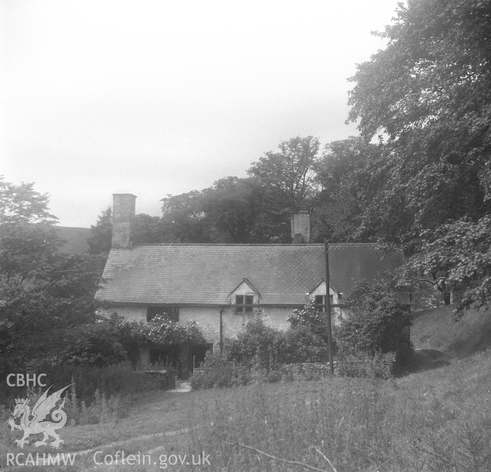 Black and white acetate negative showing exterior view from the grounds, Brithdir-Mawr, Cilcain.