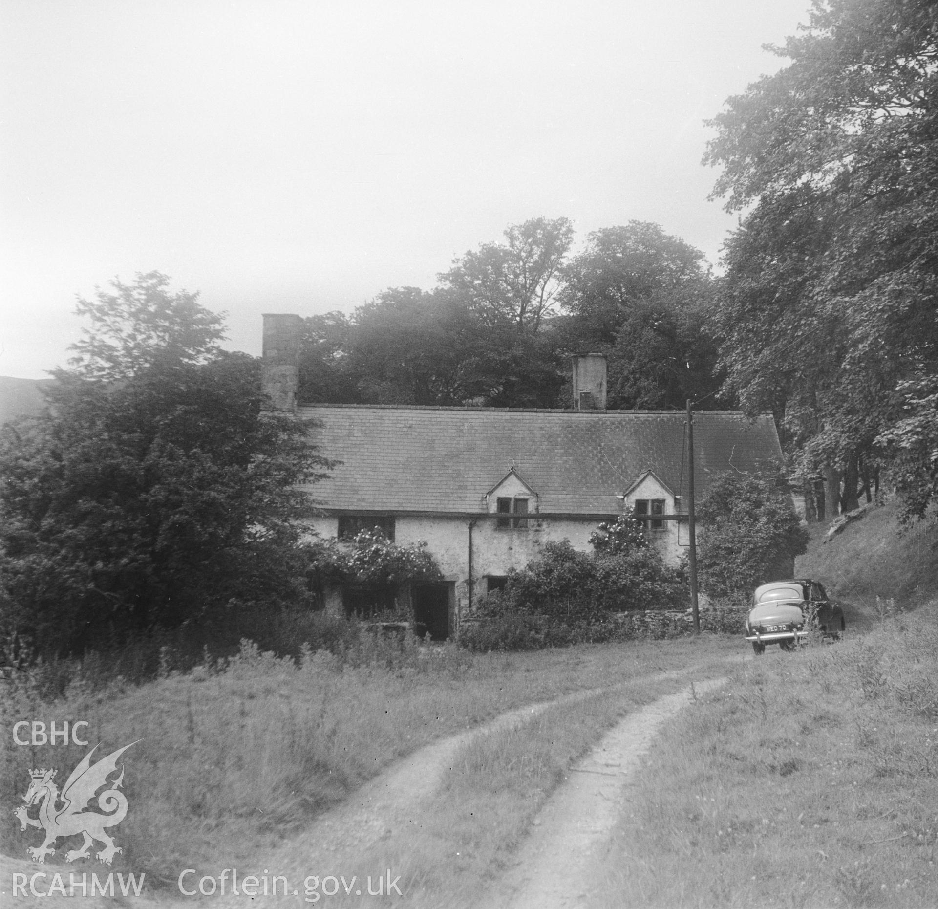 Black and white acetate negative showing exterior driveway and front elevation, Brithdir-Mawr, Cilcain.