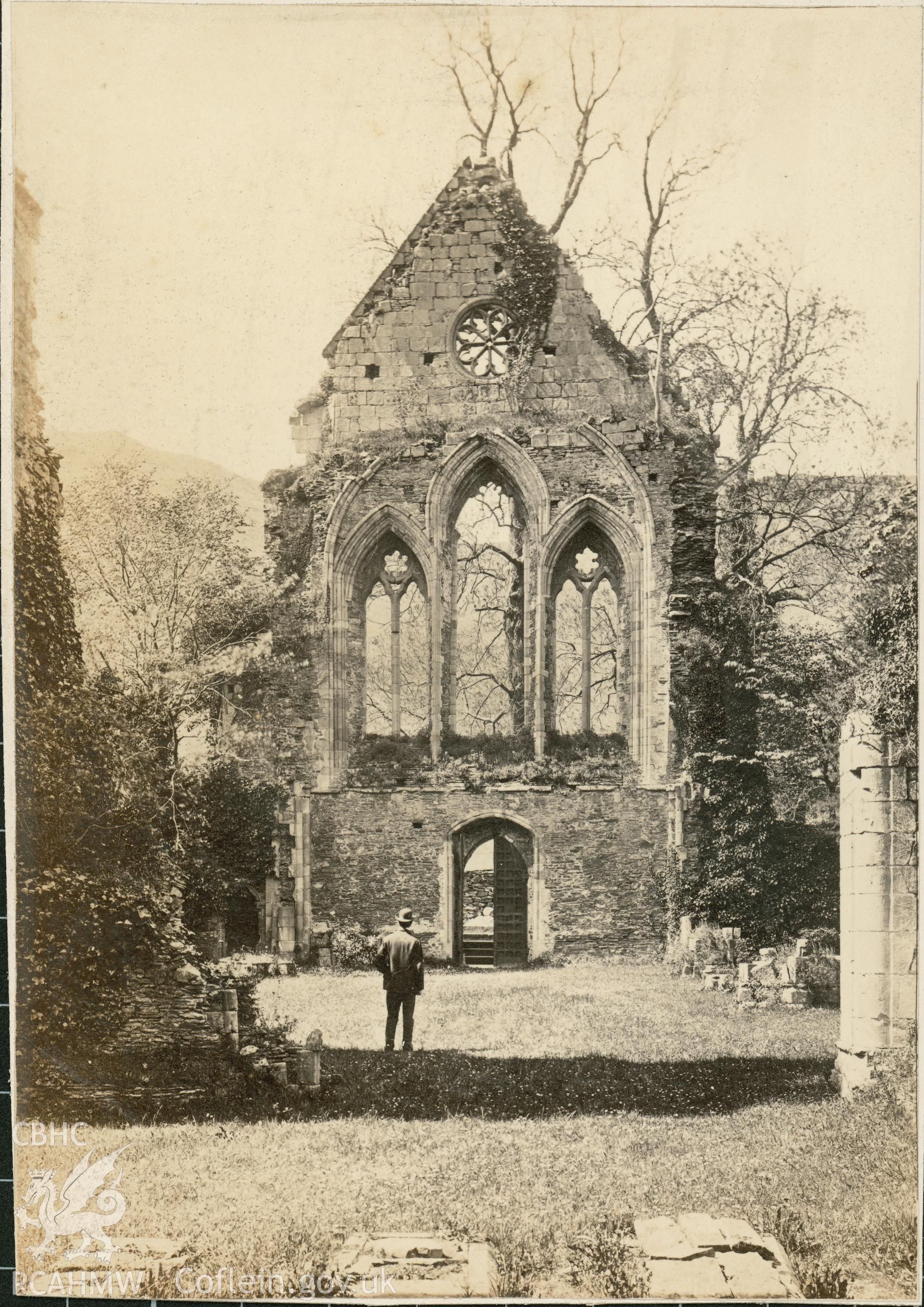 Black and white albumen print from an unknown source showing Valle Crucis Abbey, near Llangollen.
