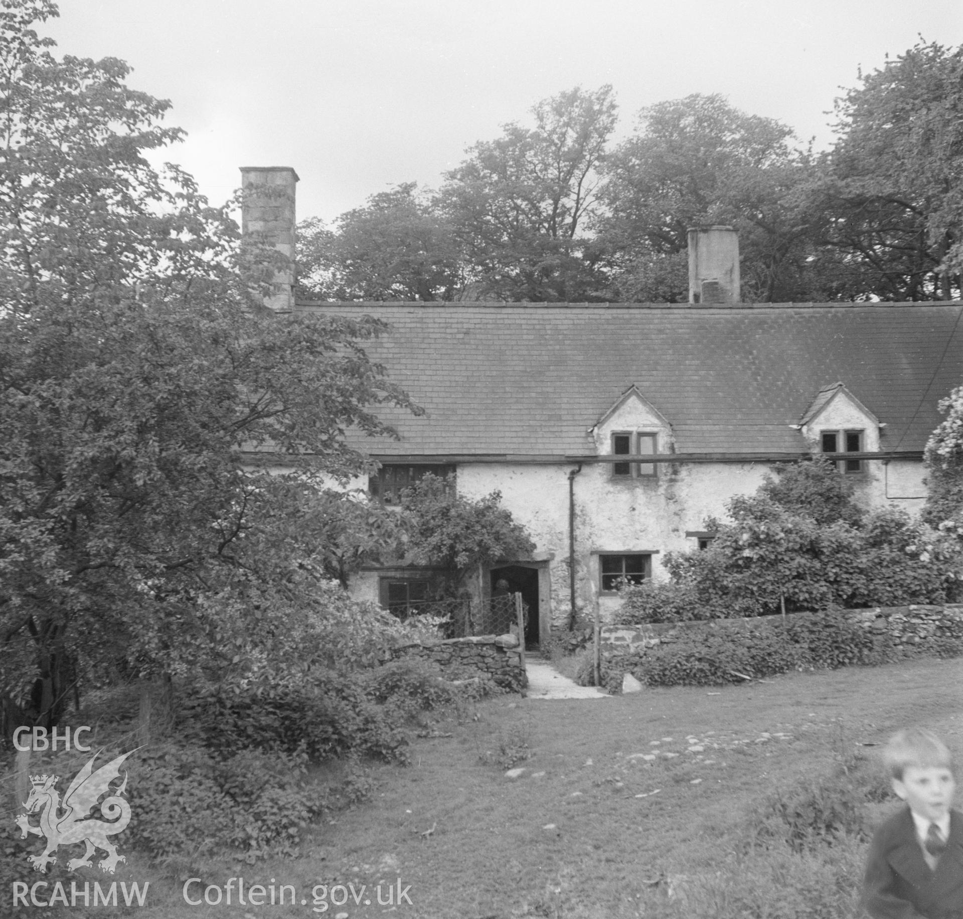Black and white nitrate negative showing exterior view of Brithdir Mawr, Flintshire.