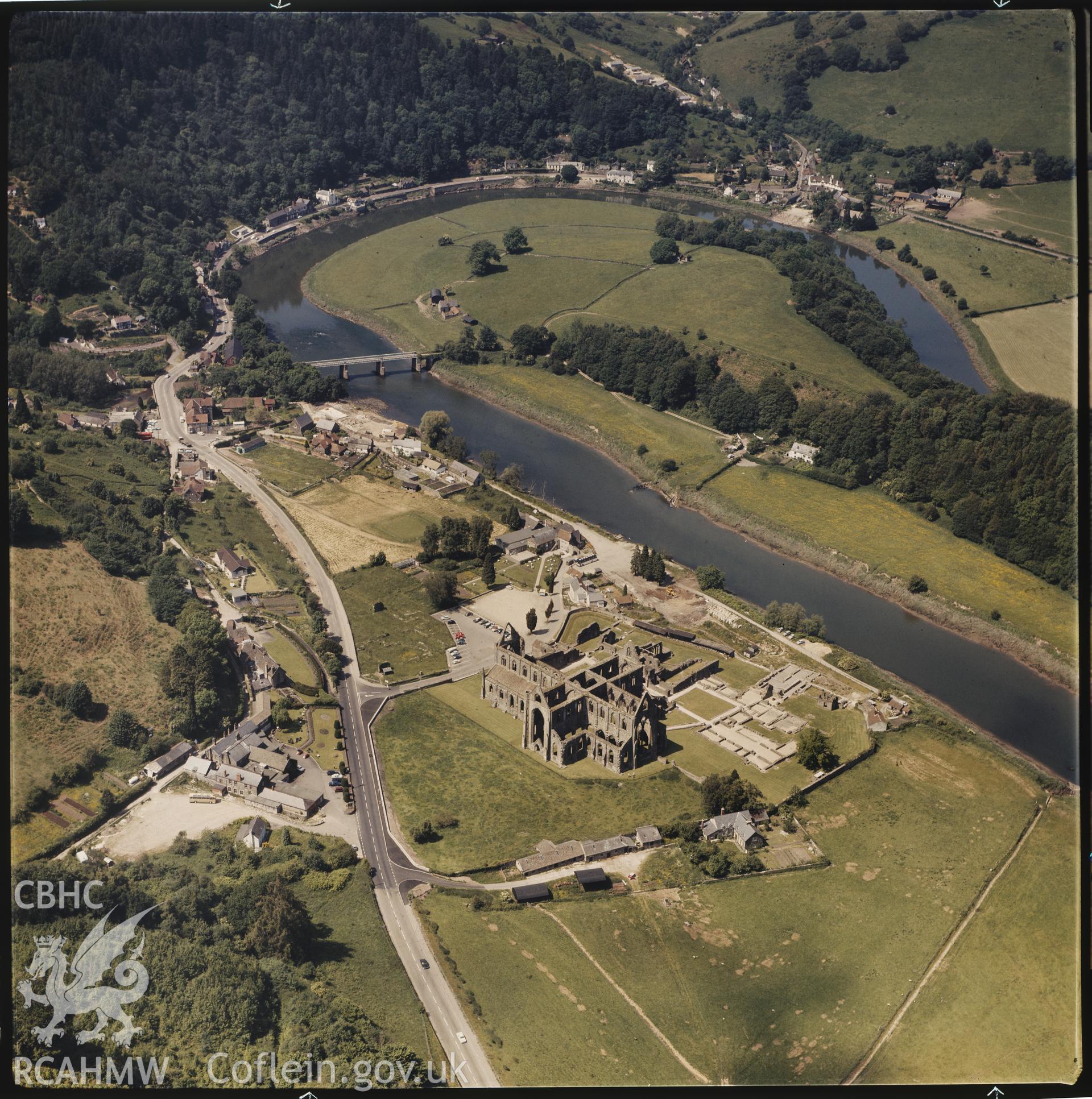 D.O.E. colour negative of Tintern Abbey: aerial view.
