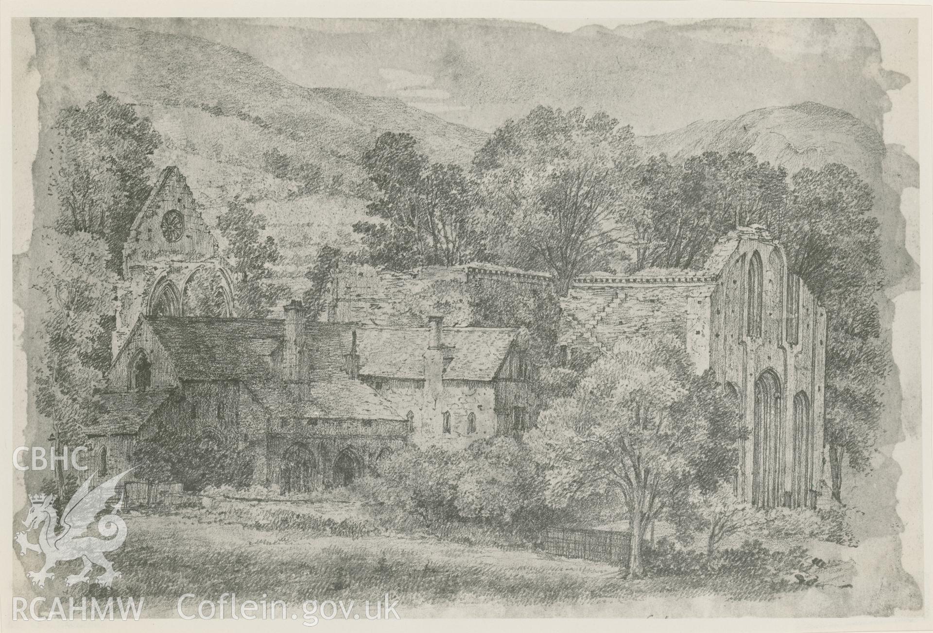 Photograph by D. Macbeth, of an illustration showing general view of Valle Crucis.