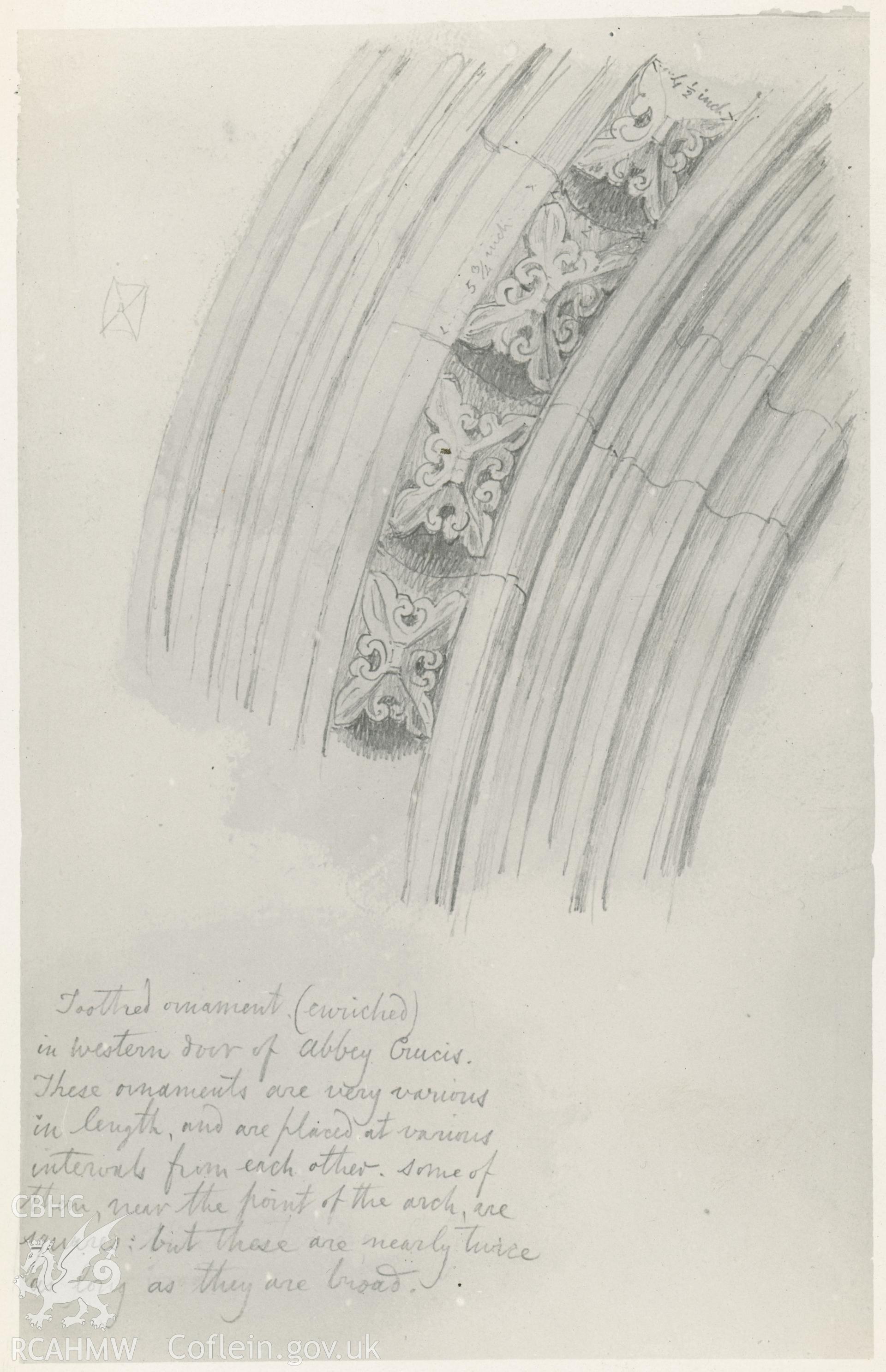 Photograph by Macbeth of an early sketch showing detail of arch at Valle Crucis Abbey.