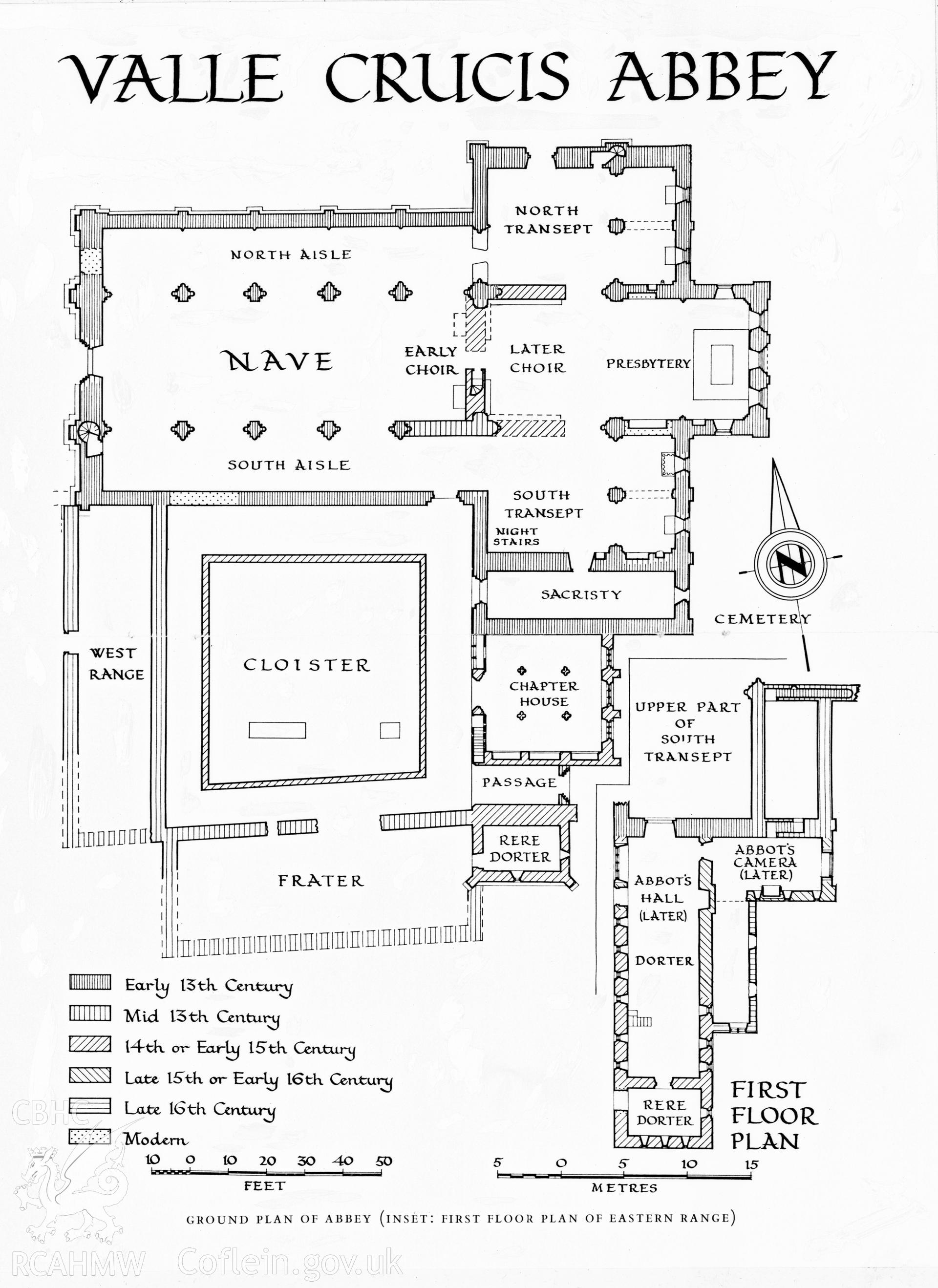 Black and white negative relating to Valle Crucis Abbey: ground plan.