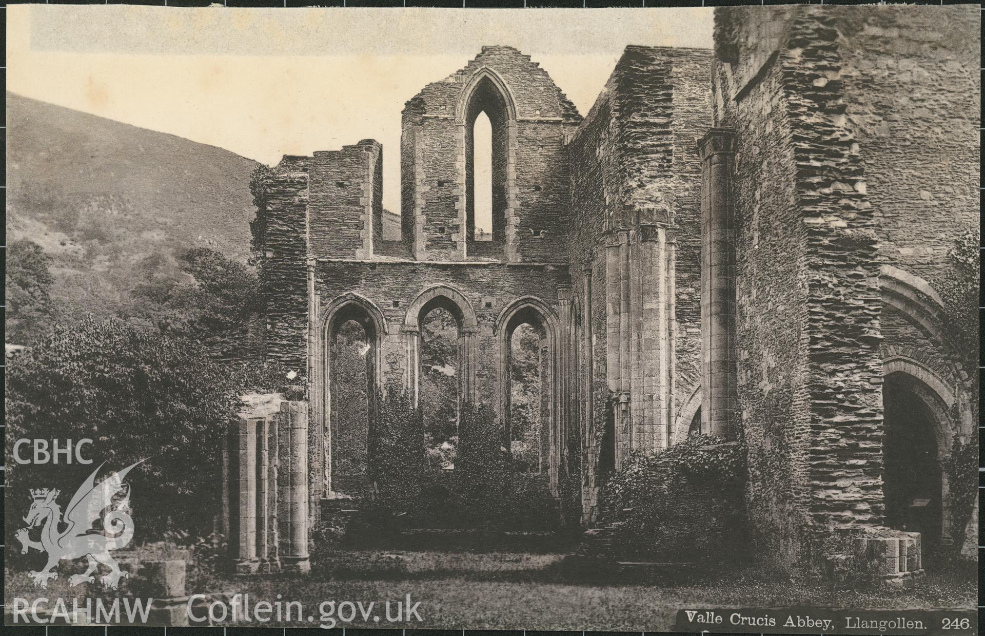 Albumen print showing Valle Crucis Abbey, near Llangollen. No negative