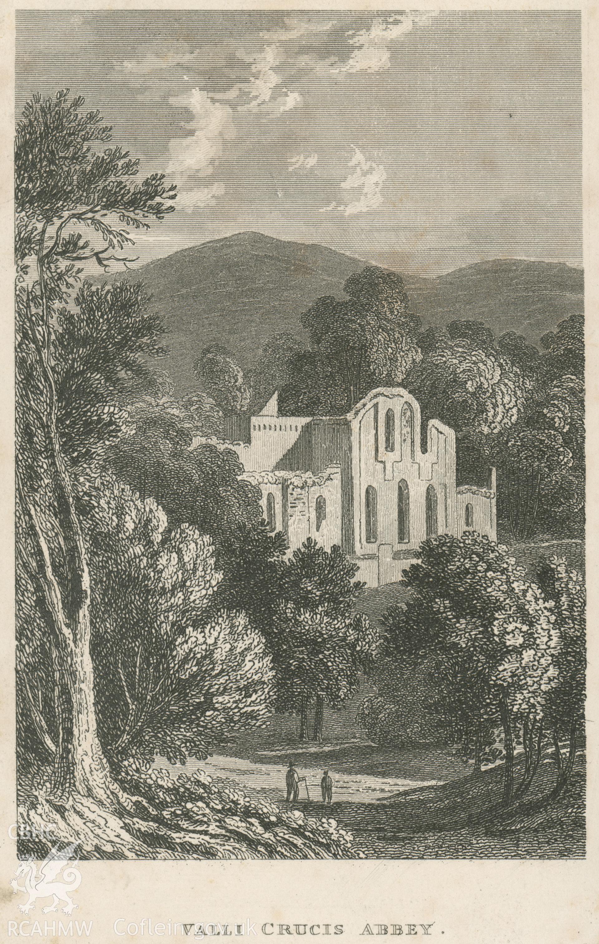 Engraving by showing Valle Crucis Abbey.