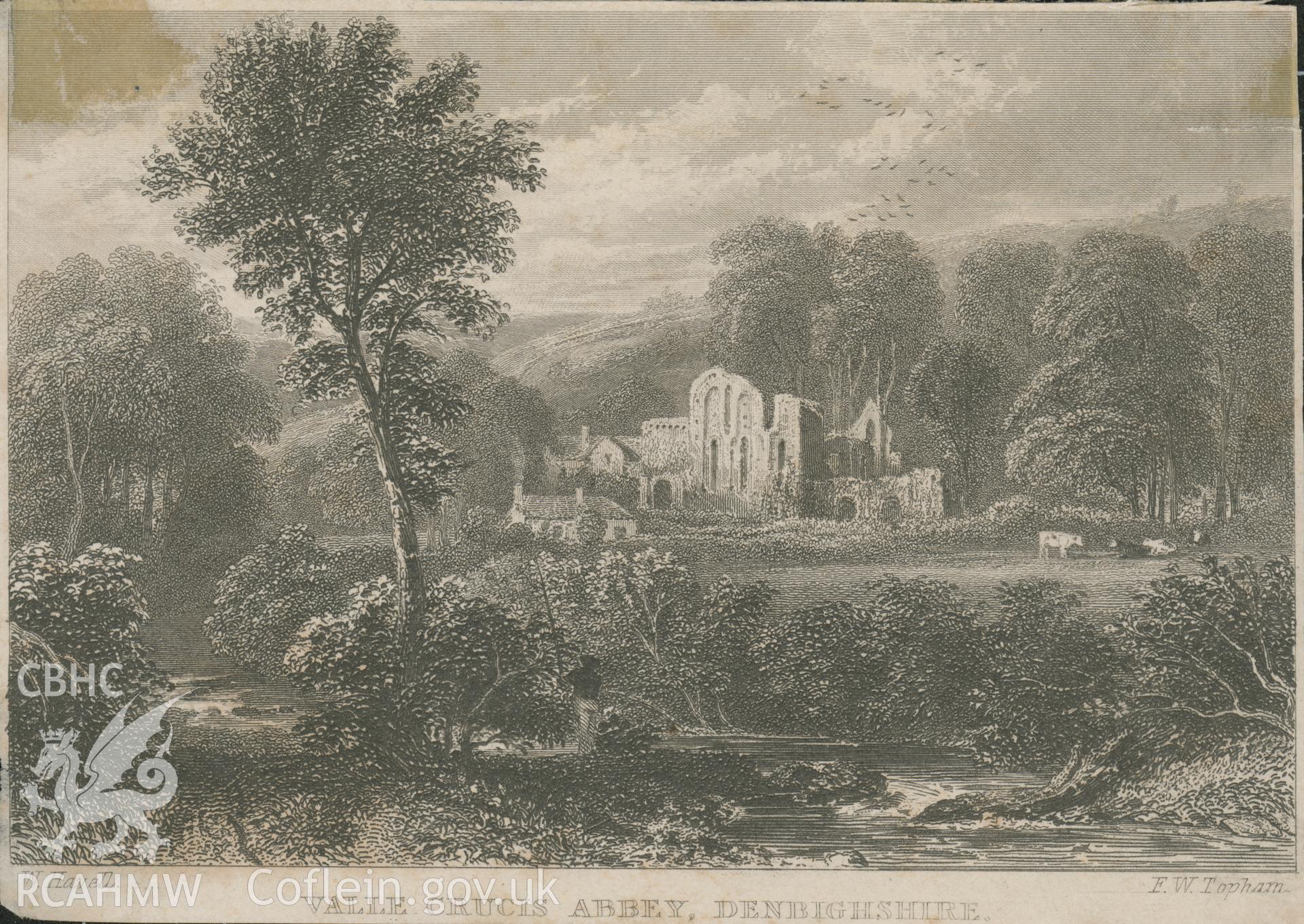 Engraving by Topham showing Valle Crucis Abbey.