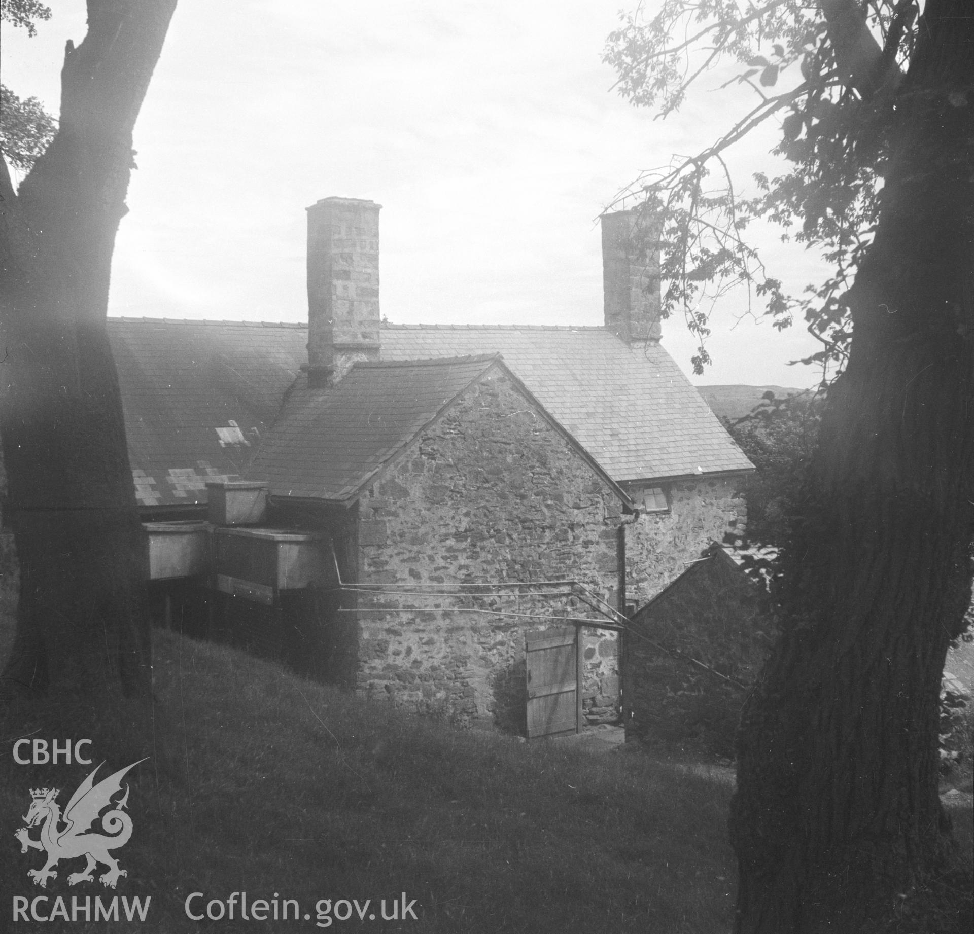 Black and white nitrate negative showing exterior view of  Brithdir Mawr, Flintshire.