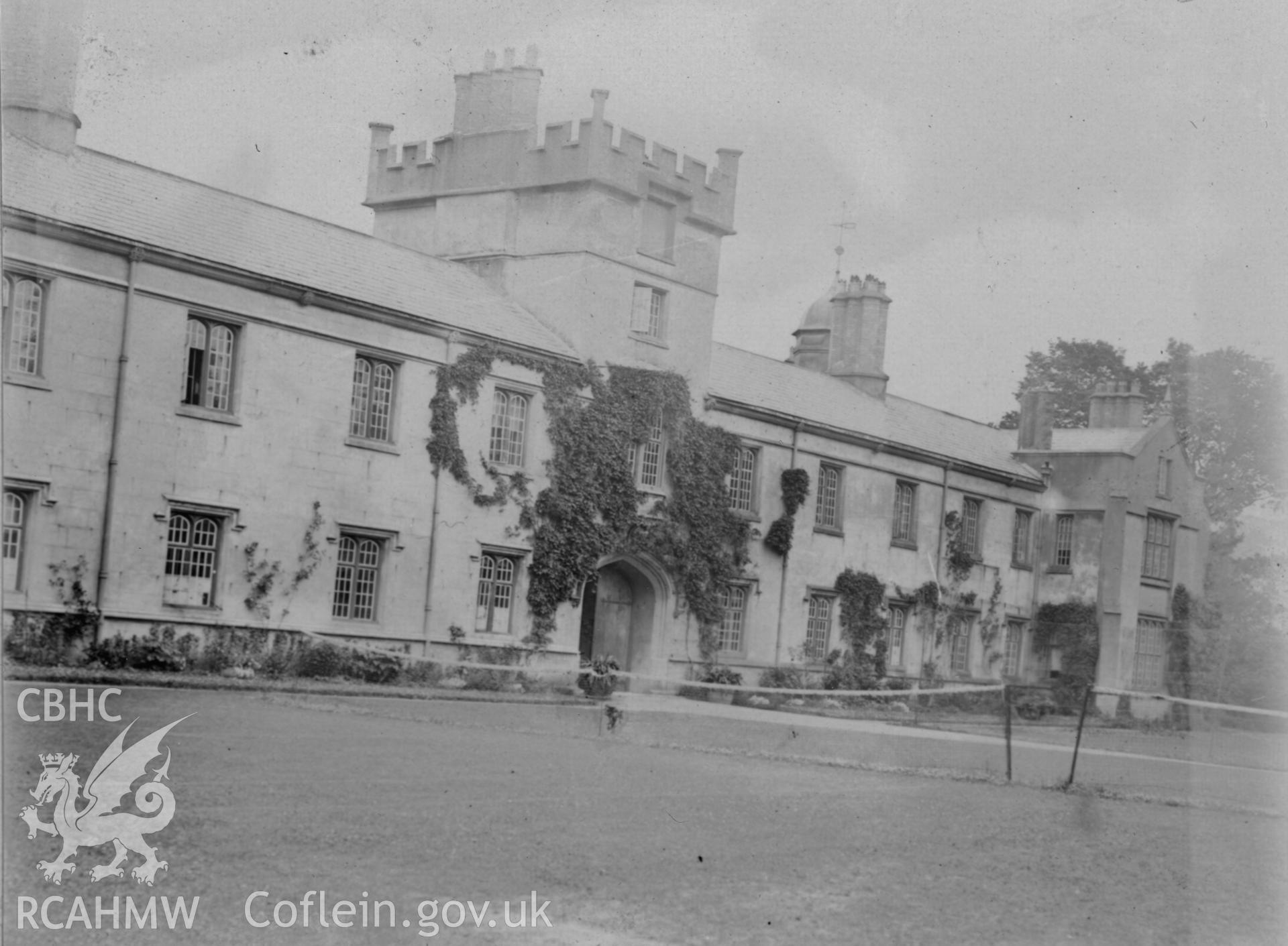 "Lampeter College, 1910". Digitised from a photograph album showing views of Aberystwyth and District, produced by David John Saer, school teacher of Aberystwyth. Loaned for copying by Dr Alan Chamberlain.