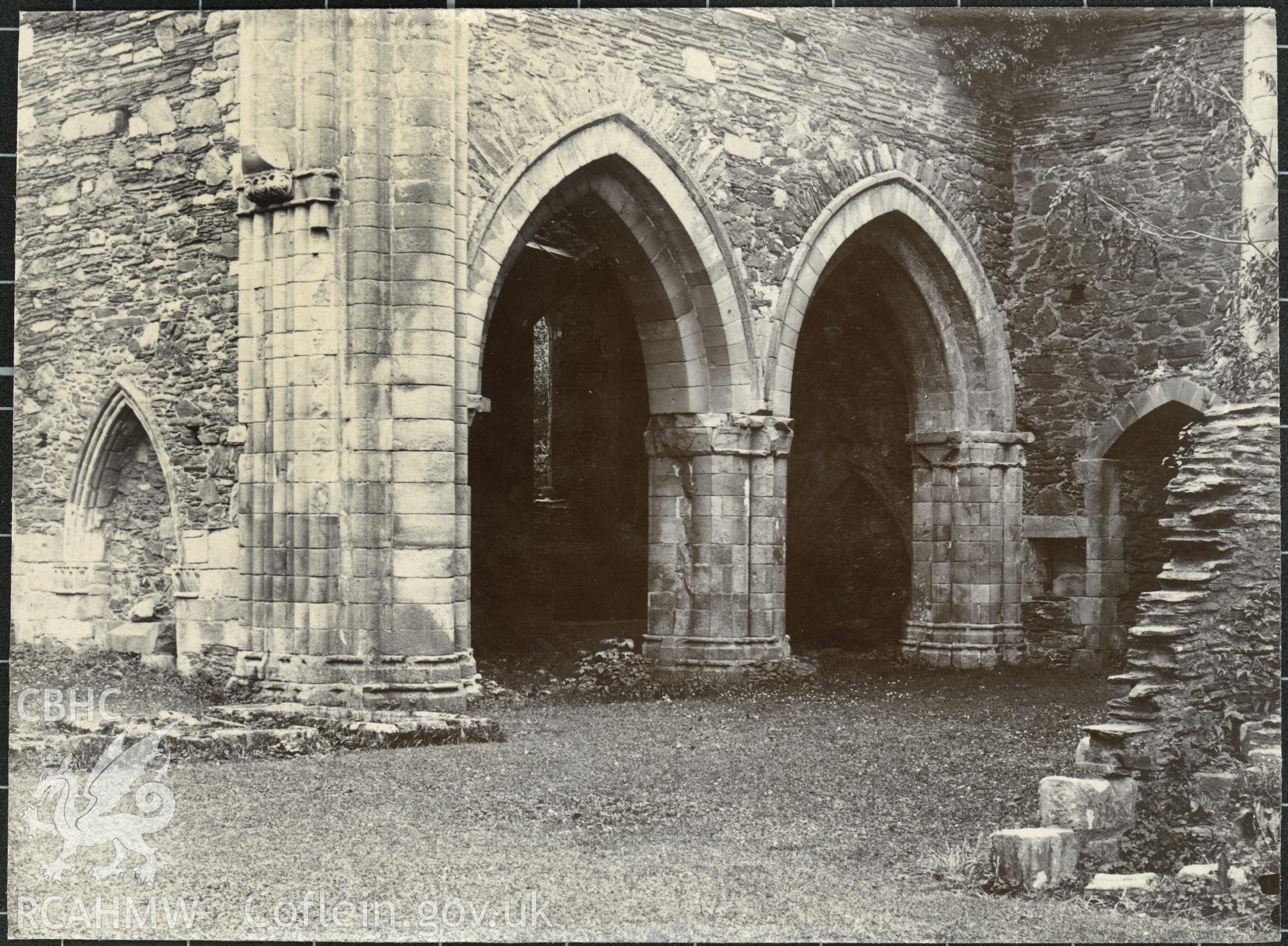 Albumen print by T.W. Reader showing arches at Valle Crucis Abbey.