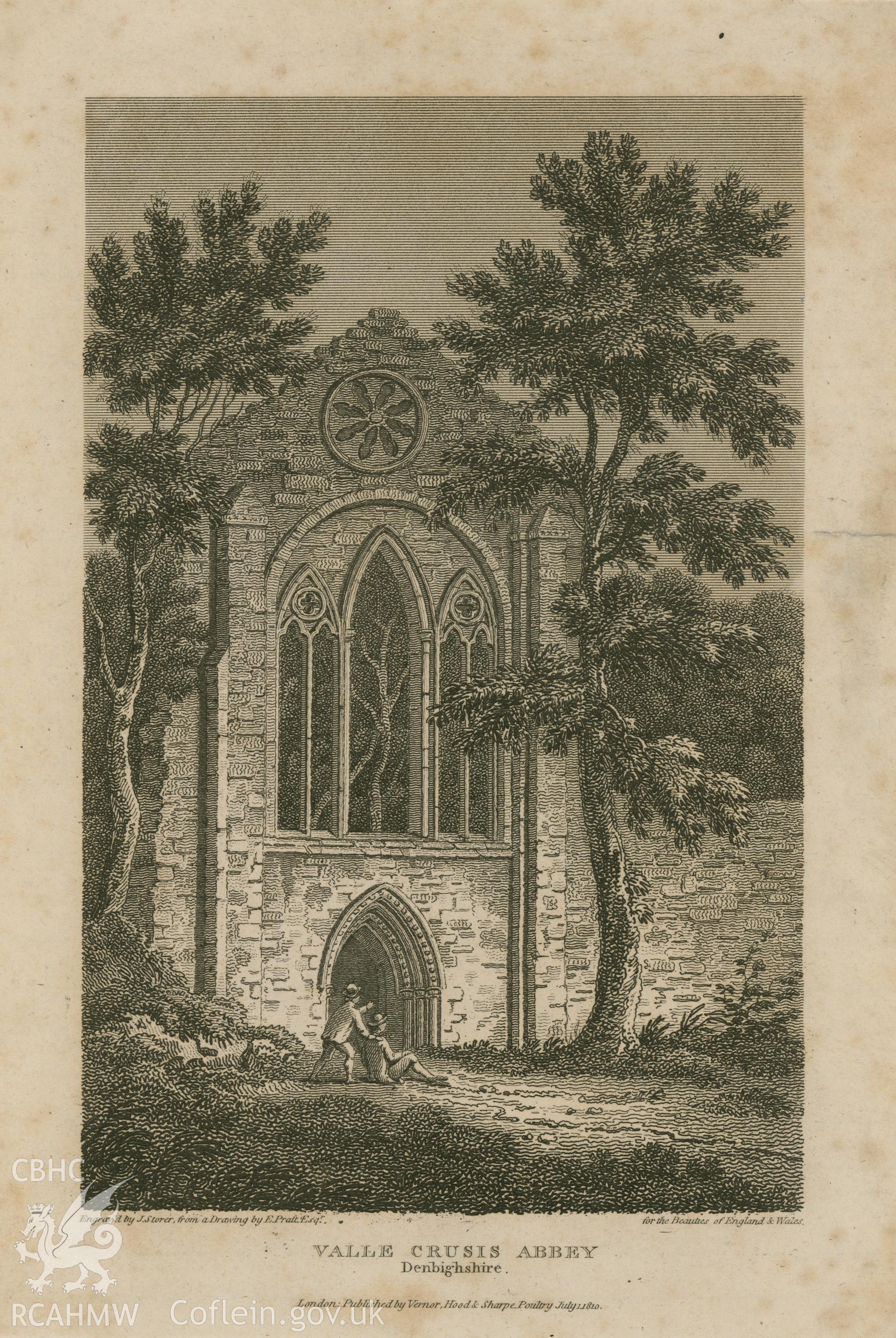Valle Crucis Abbey; 1810 engraving by James Storer.