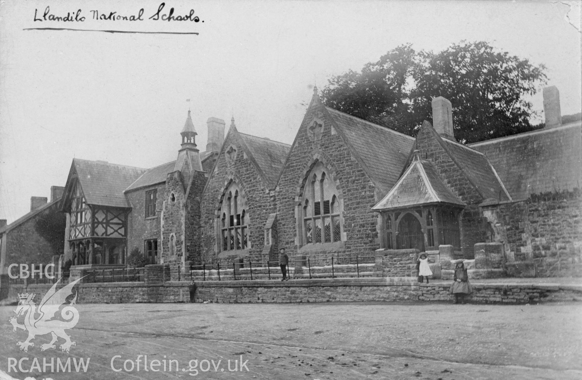 National School, Llandeilo; b&w photograph copied from a postcard dated August 1906, loaned for copying by Thomas Lloyd.