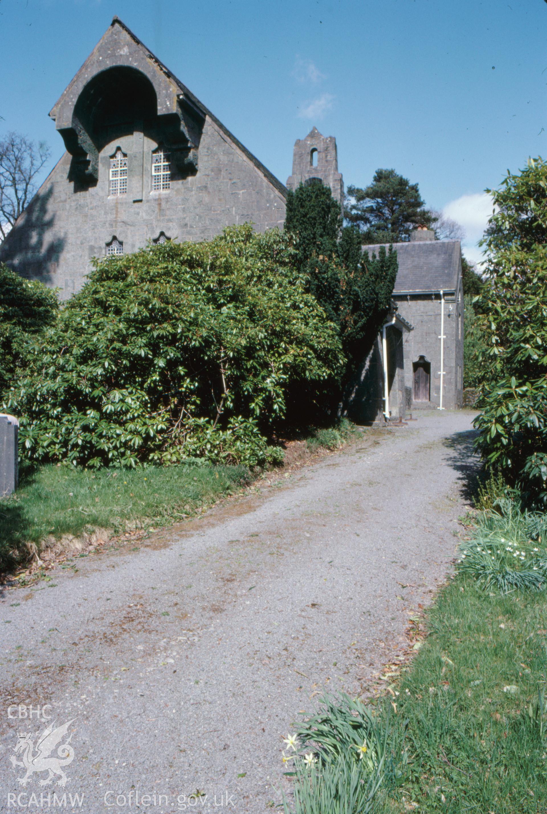 Colour slide showing west front of Brithdir Church.