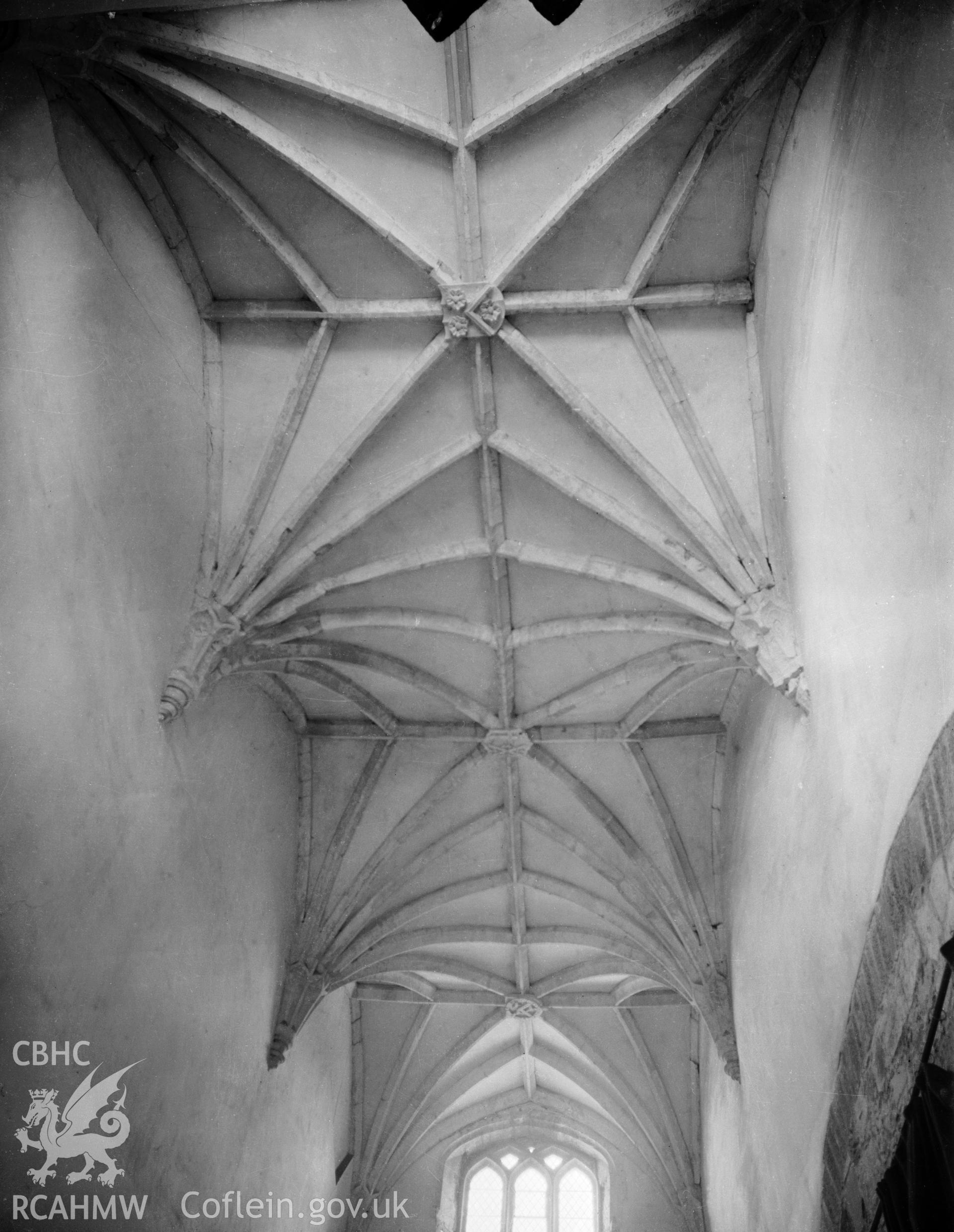 Interior view showing vaulted ceiling.