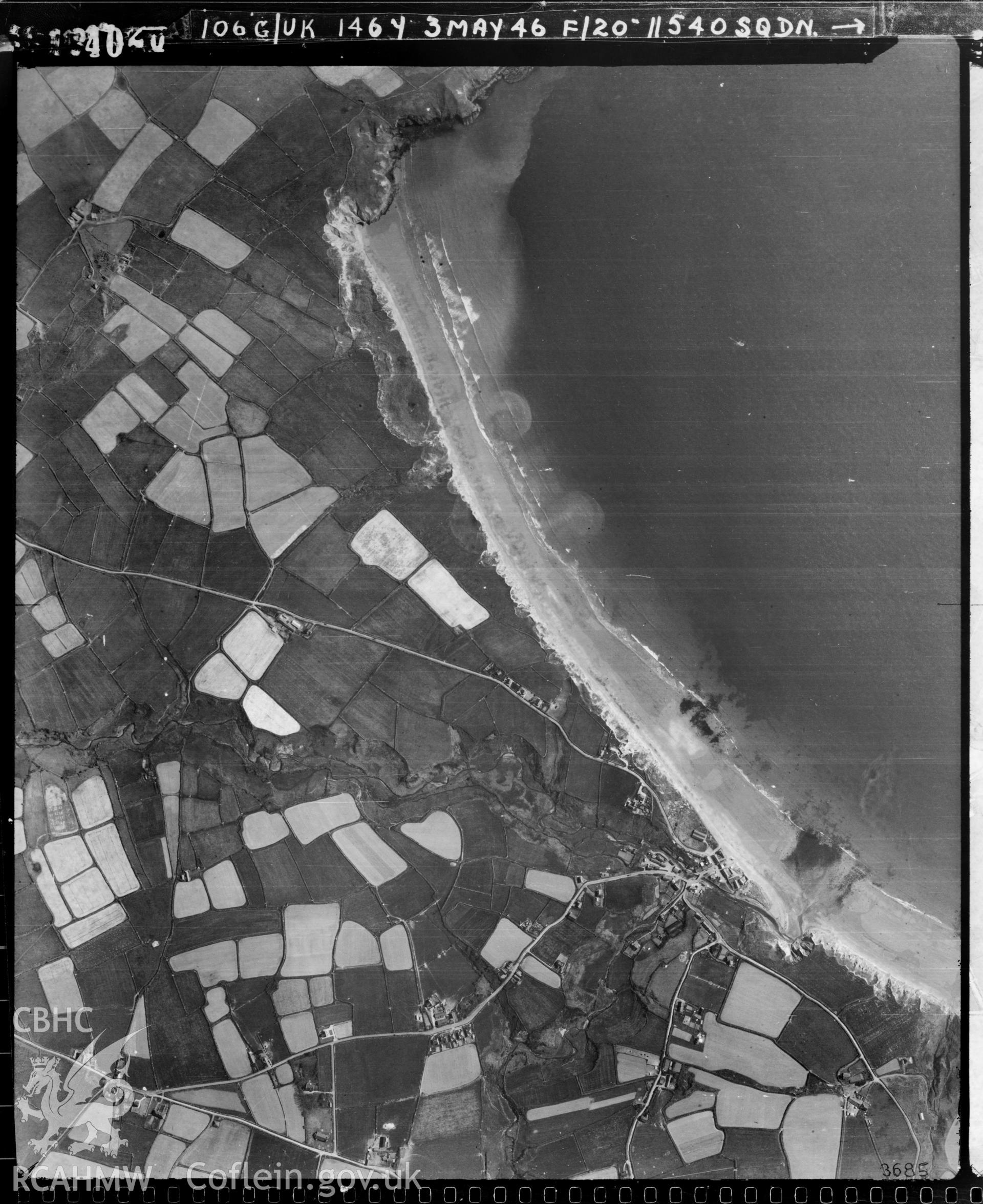 Black and white vertical aerial photograph taken by the RAF on 03/05/1946 centred on SH18272625 at a scale of 1:10000. The photograph includes part of Aberdaron community in Gwynedd.