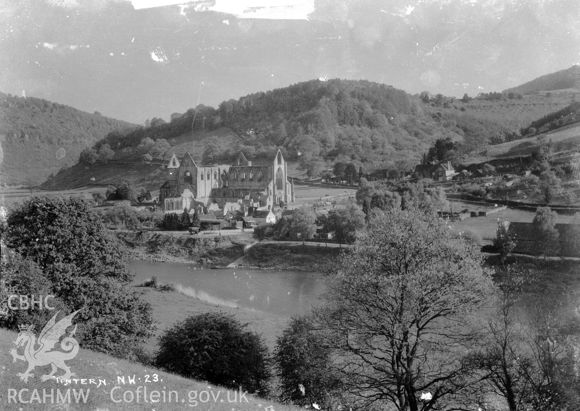 Landscape view of Tintern Abbey taken by  W A Call, c.1930.