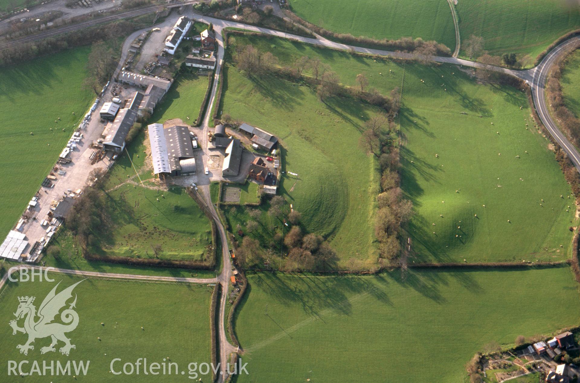 Slide of RCAHMW colour oblique aerial photograph of Cwrt Llechryd, taken by RCAHMW 1995.