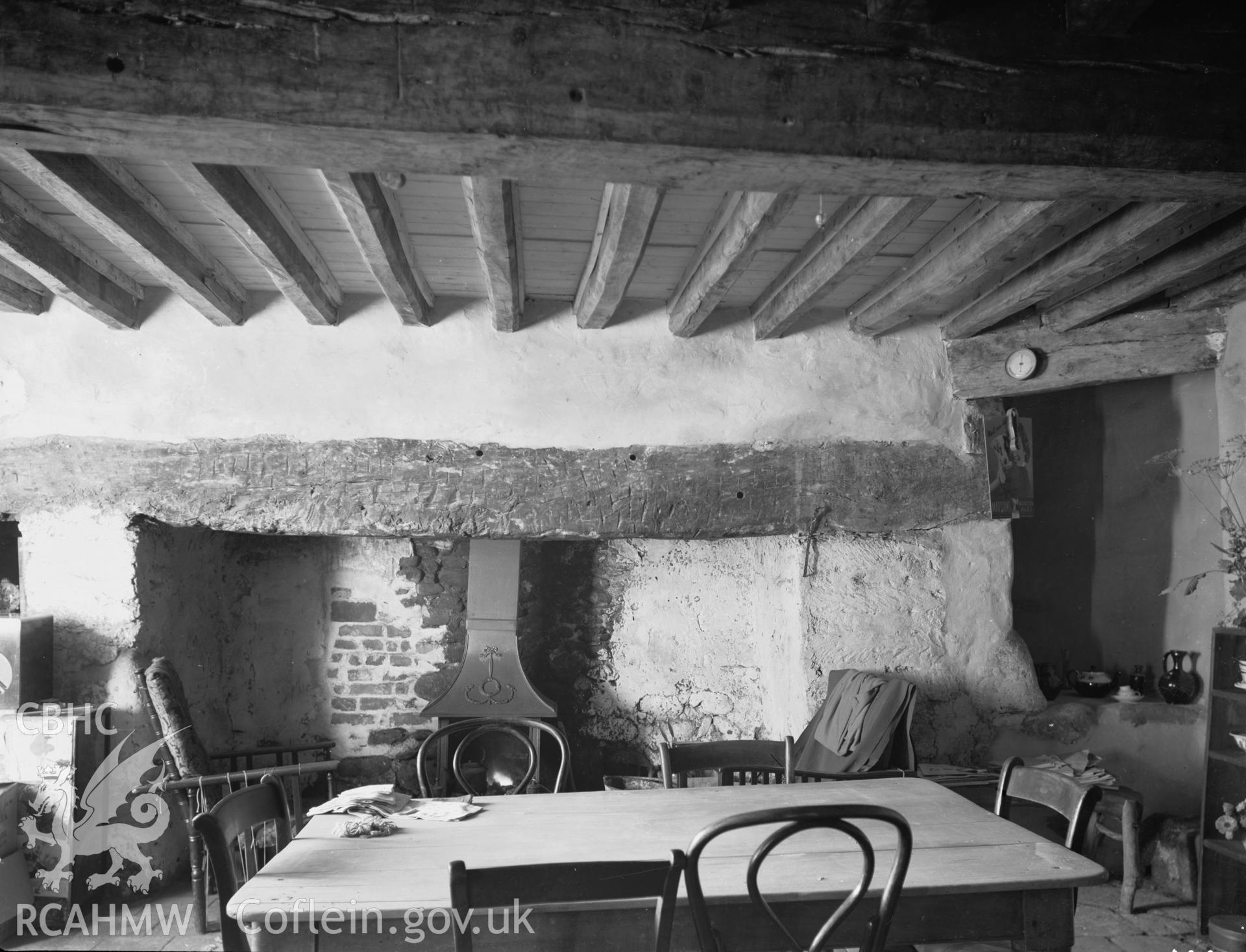 Interior view of Llanerch y felin, Caerhun showing fireplace taken 01.10.1946.