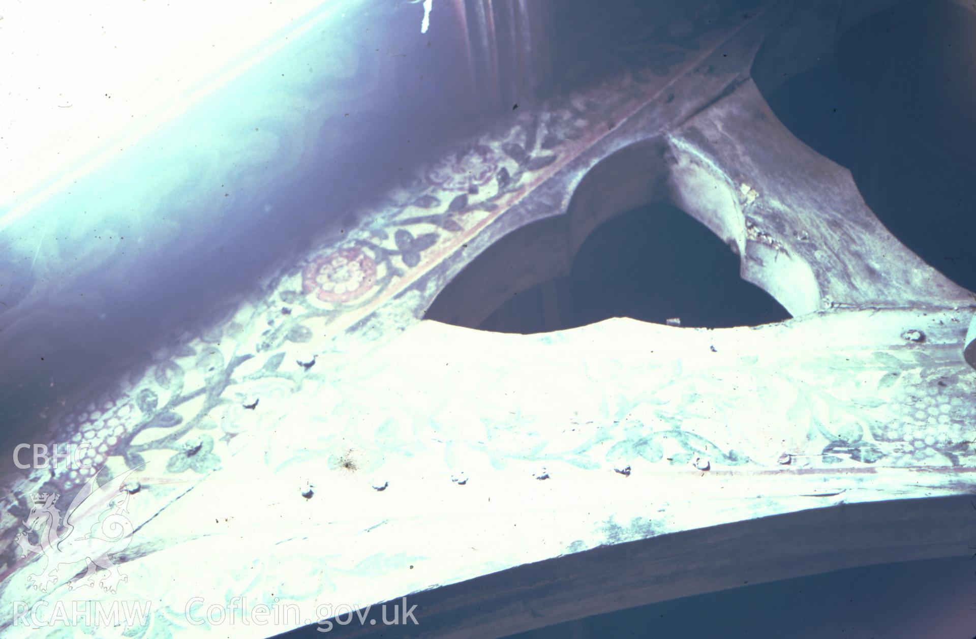 Colour slide showing view of spandrel in Rug Chapel.