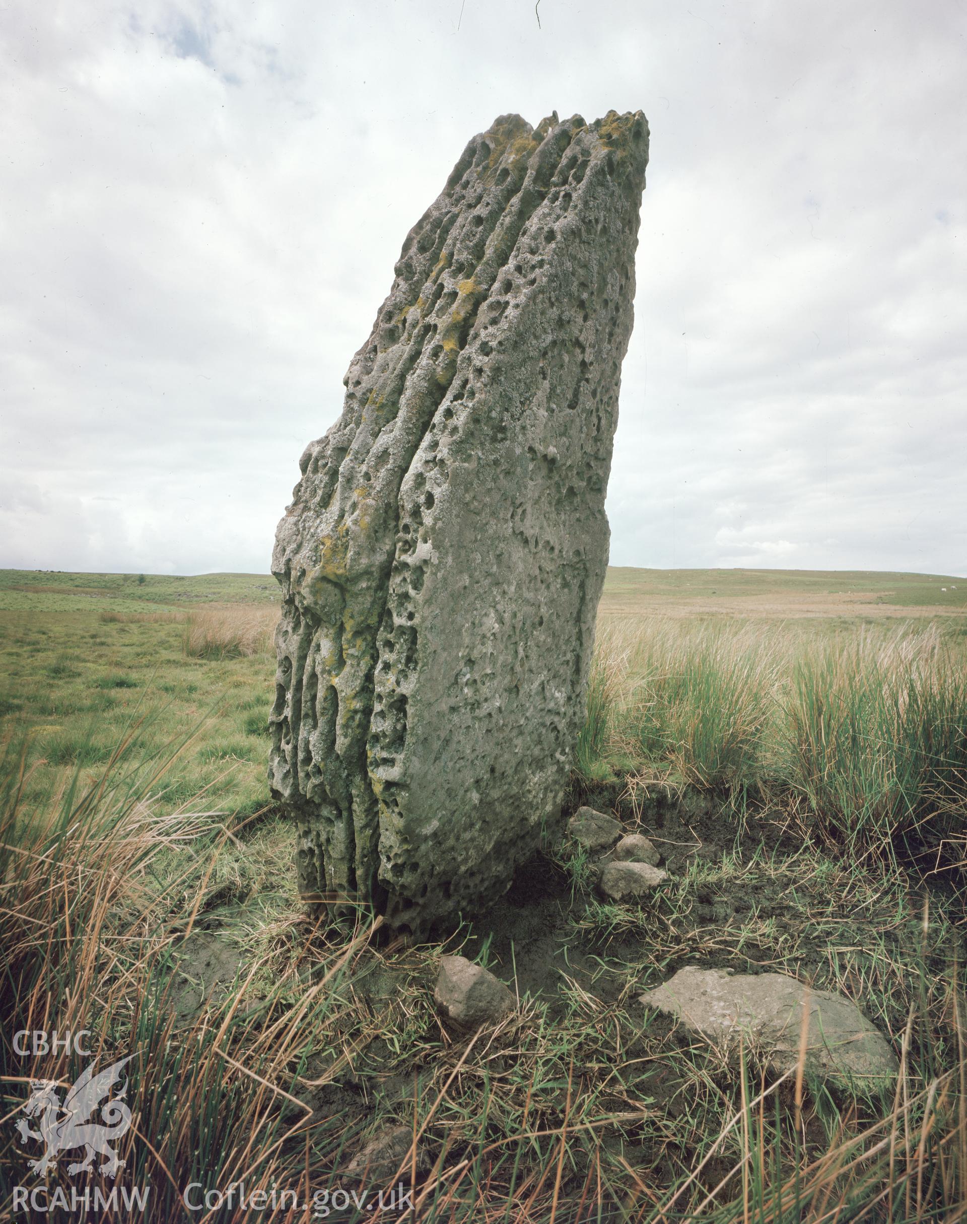 RCAHMW colour transparency showing  Carreg Waun Llech Standing Stone, taken by RCAHMW 1981