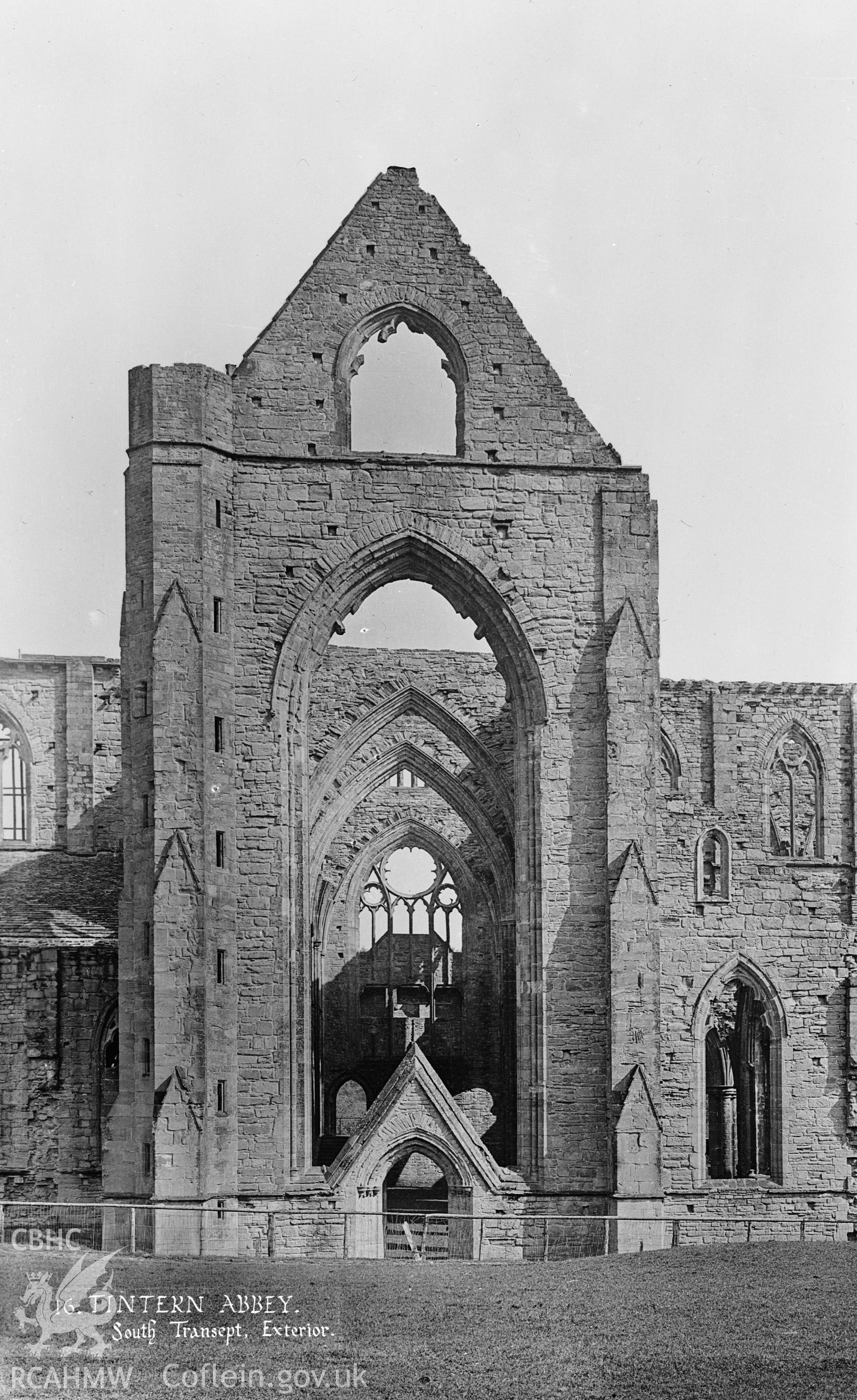 D.O.E. black and white negative of Tintern Abbey: Exterior of South Transept.