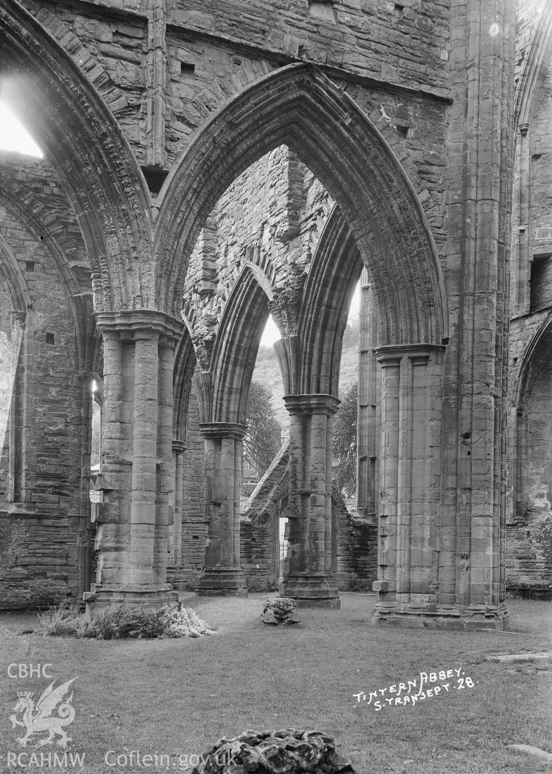 View of the south transcept of Tintern Abbey taken by  W A Call, c.1930.
