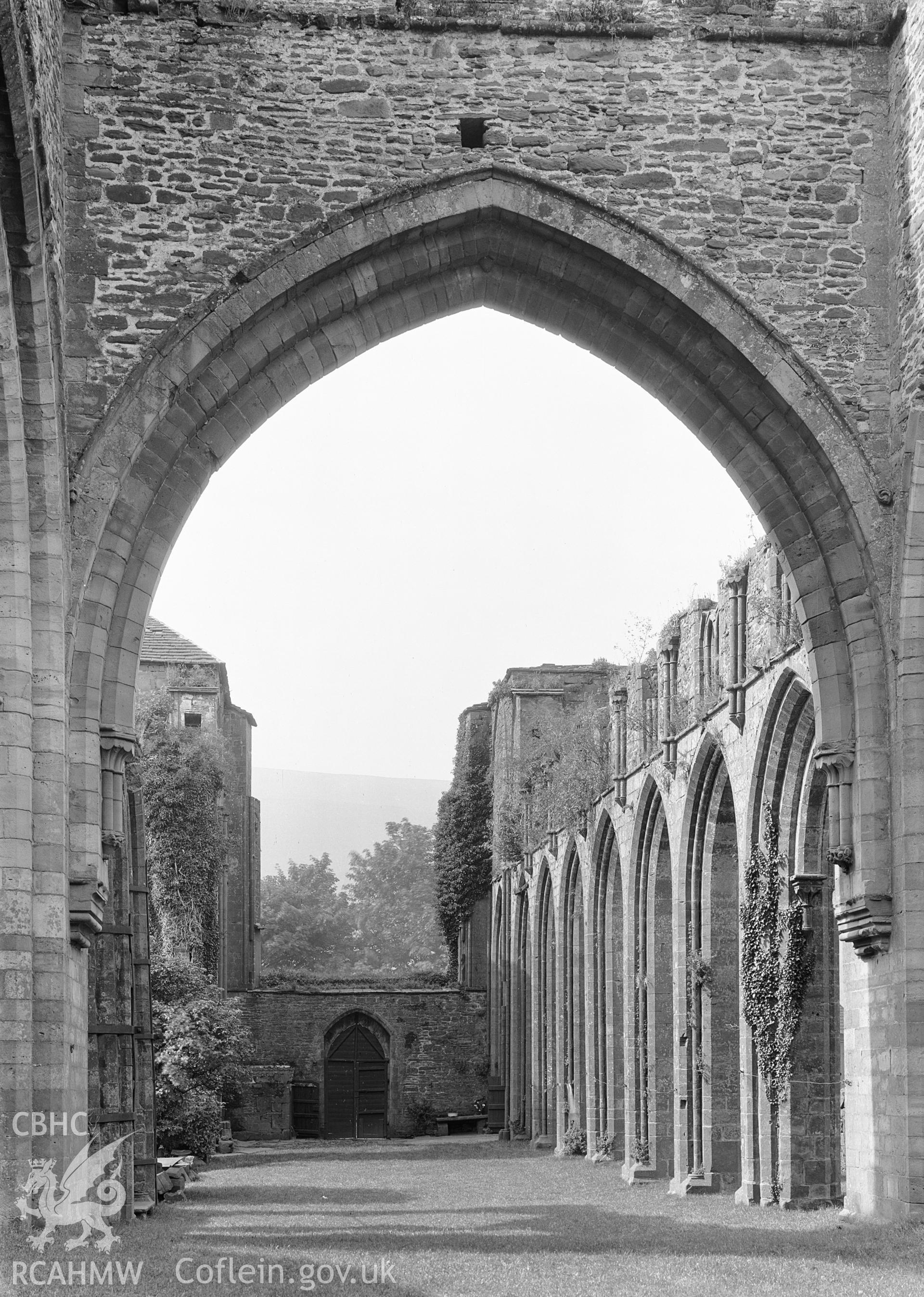 View of the arcade of the nave of Llanthony Abbey.