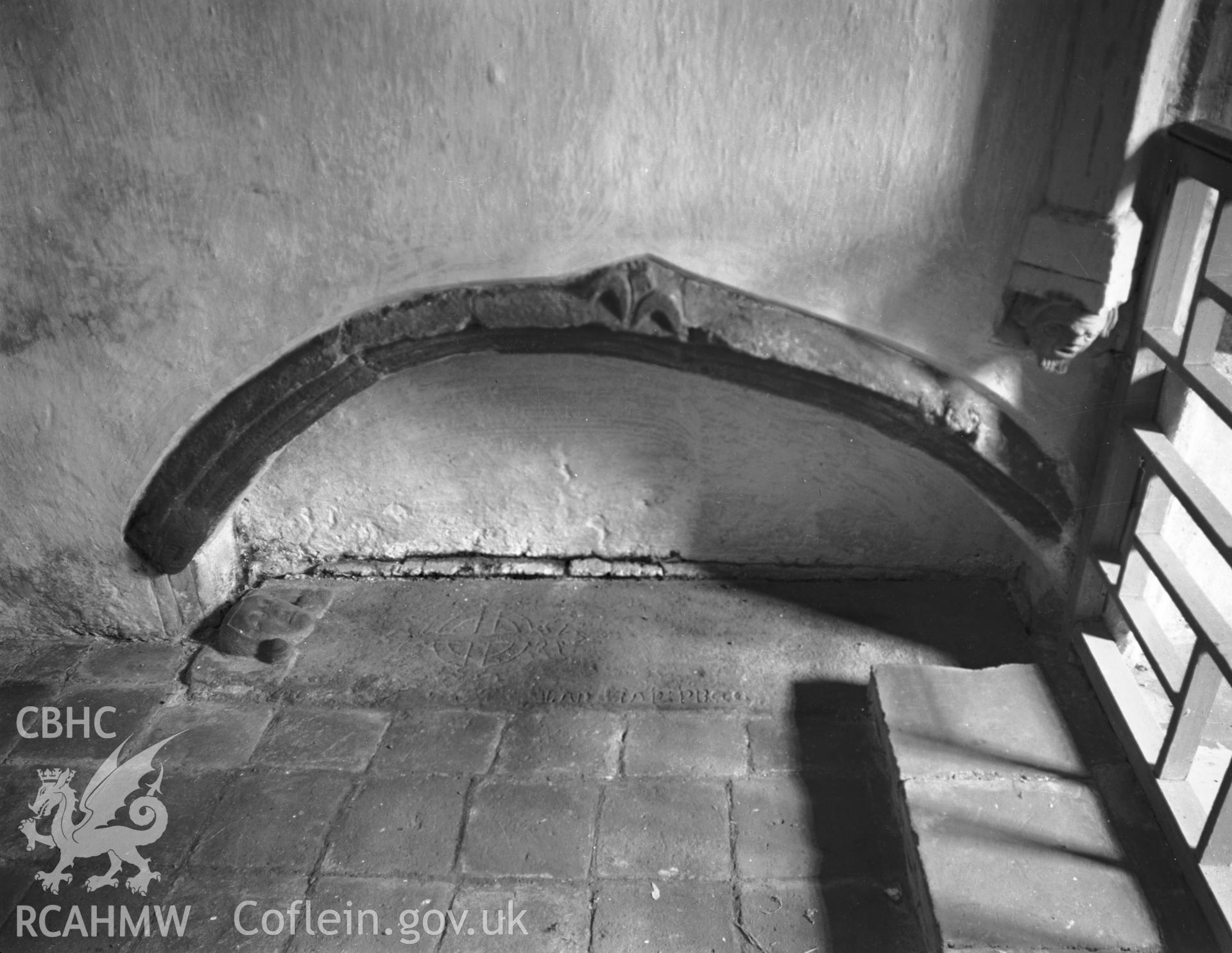 View of tomb recess and grave slab in north side of the chancel at Upton Church. Taken  03.09.1941.