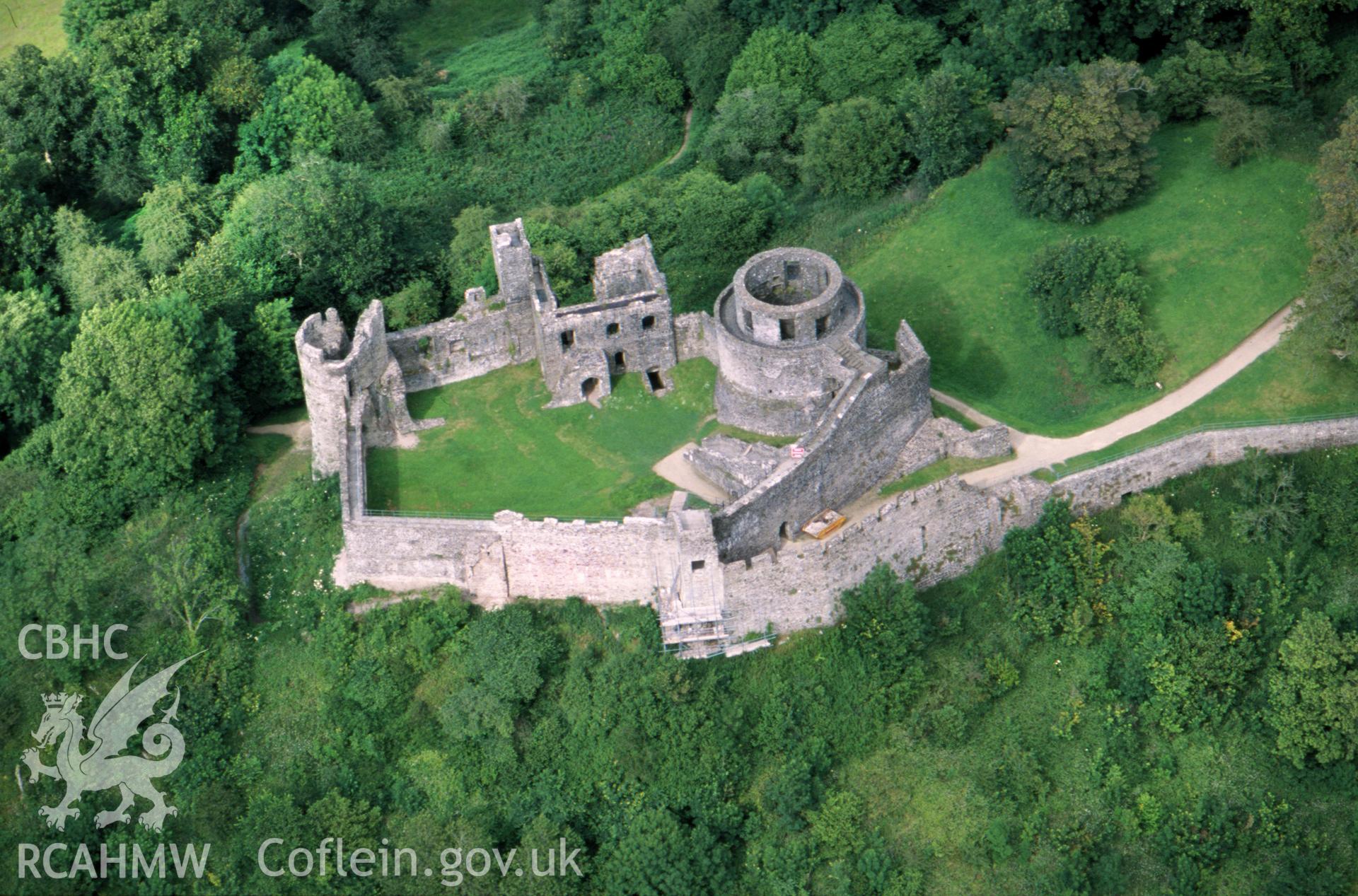 RCAHMW colour oblique aerial photograph of Dinefwr Castle. Taken by Toby Driver on 15/07/2002