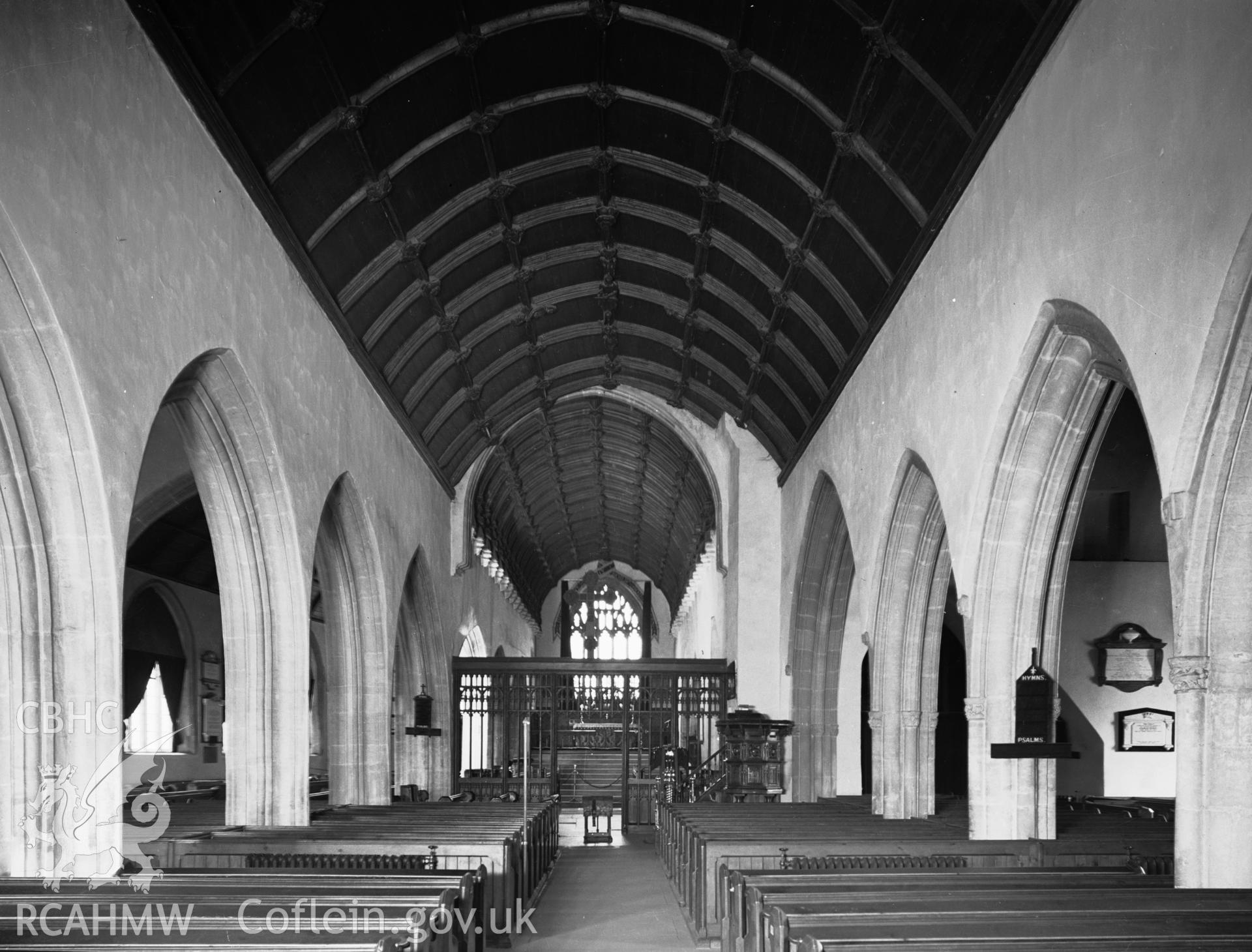 Interior view of the nave looking east in St Marys Church, Tenby in 1941.