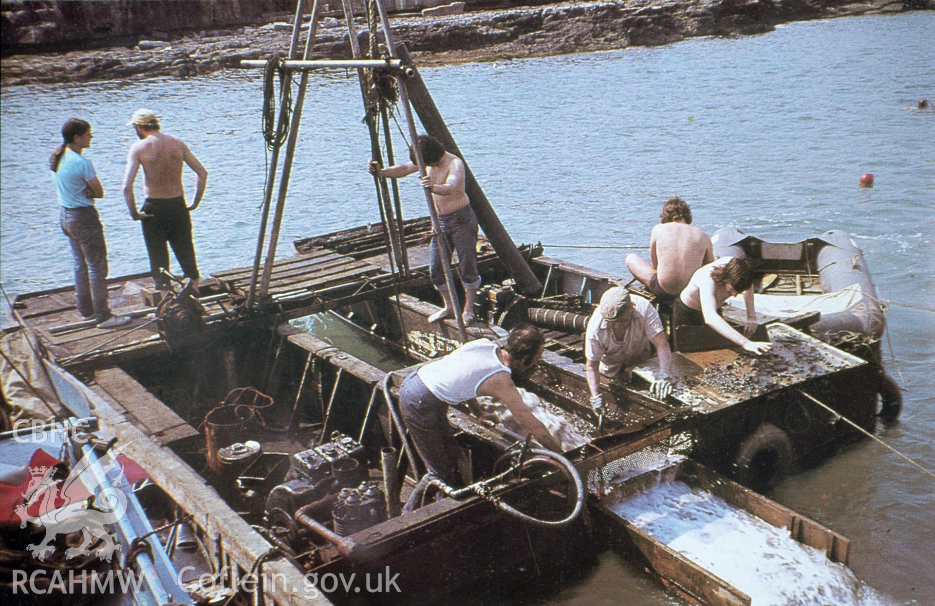 Four colour slides (two images duplicated) concerning the wreck of the Royal Charter, off Moelfre, produced by the Archaeological Diving Unit and picturing work over the site and finds from the wreck.