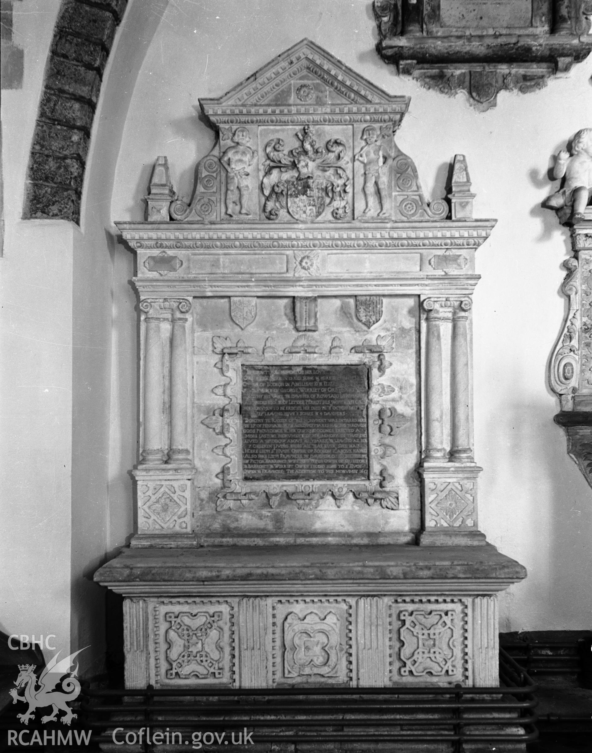 View of monument to John Owen d.1612 in the north wall of the nave at Monkton Priory taken in 07.08.1941.
