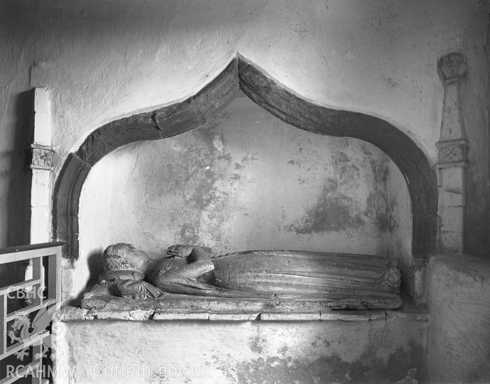 View of tomb recess and effigy in north side of the chancel at Upton Church. Taken  03.09.1941.