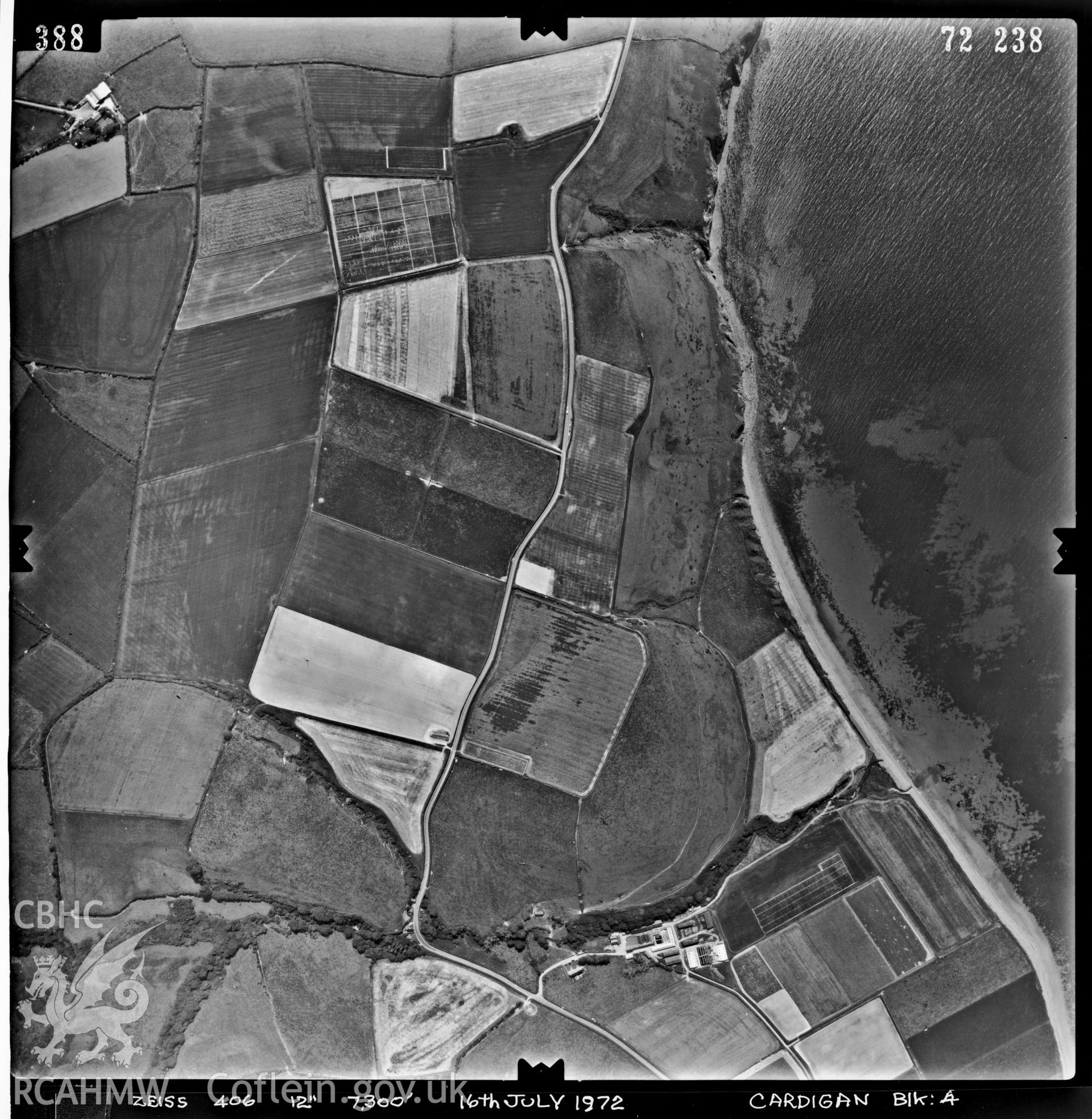 Digitized copy of an aerial photograph showing Aberaeron area, taken by Ordnance Survey, 1972.