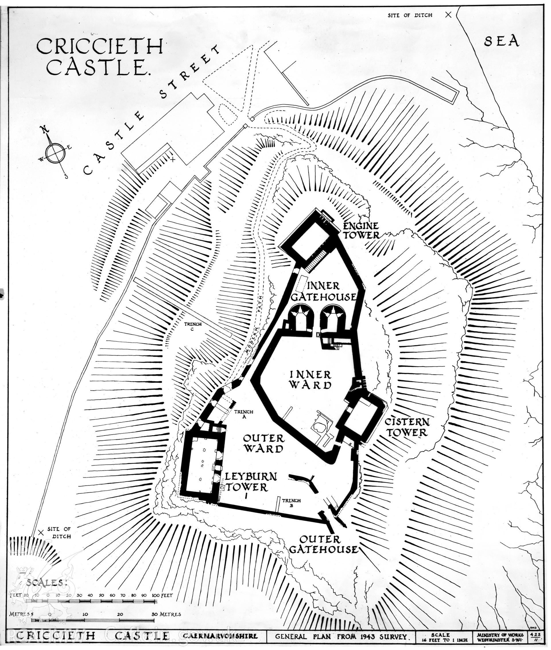 Photographic copy of a measured plan of Criccieth Castle.