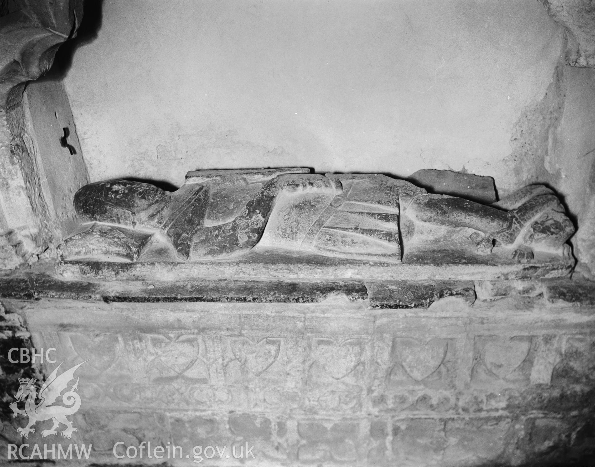 View of effigy in the north wall of Roche Chapel at Llangwm Church  taken in 31.07.1941.