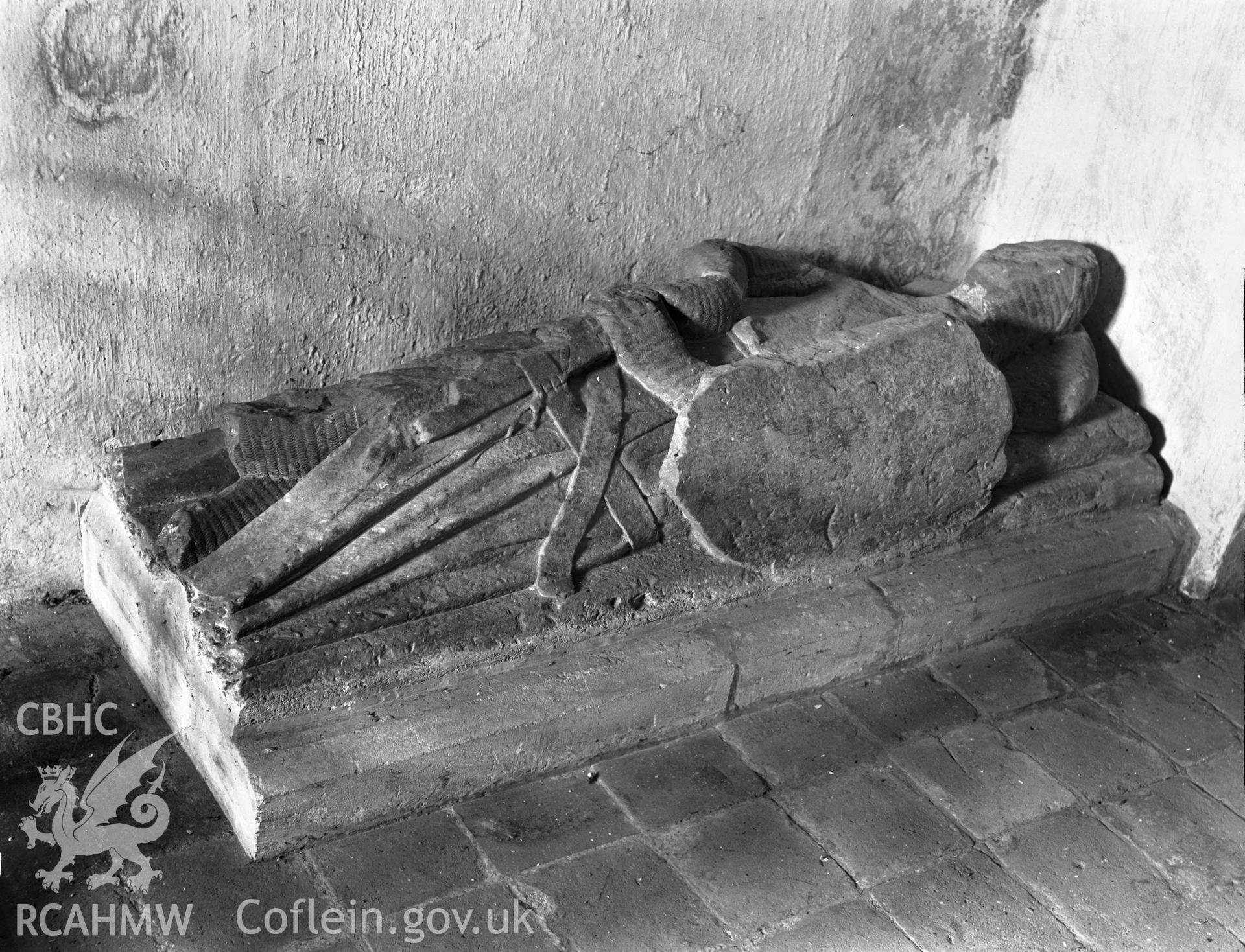 View of effigy of knight in the side south of the chancel at Upton Church. Taken  03.09.1941.