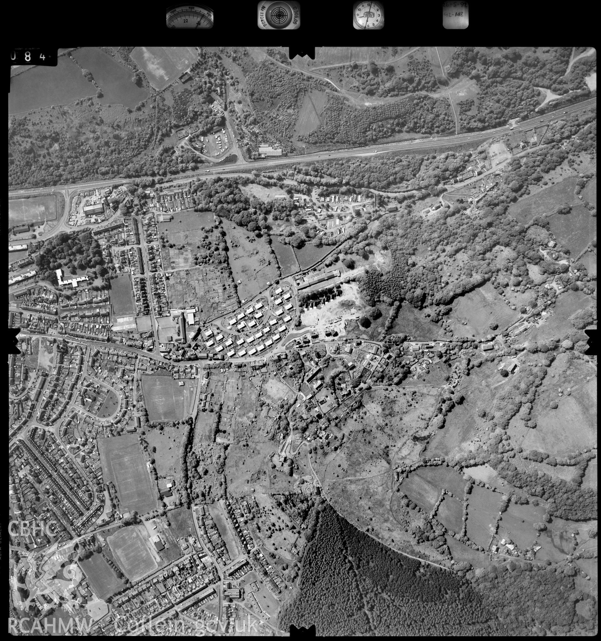 Digitized copy of an aerial photograph showing Pontypool, taken by Ordnance Survey, 1992.