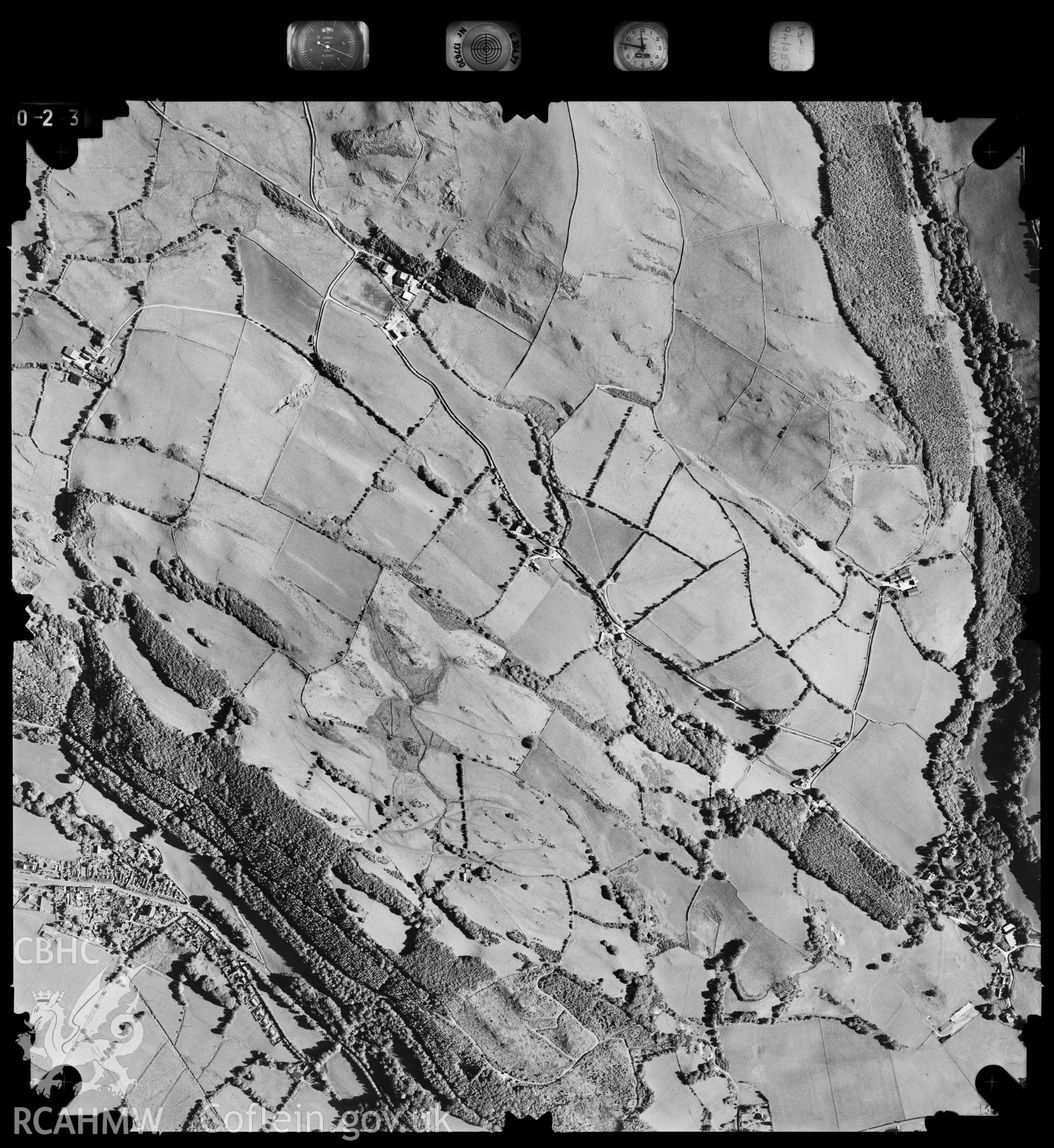 Digitized copy of an aerial photograph showing the Talybont area, taken by Ordnance Survey, 1994.
