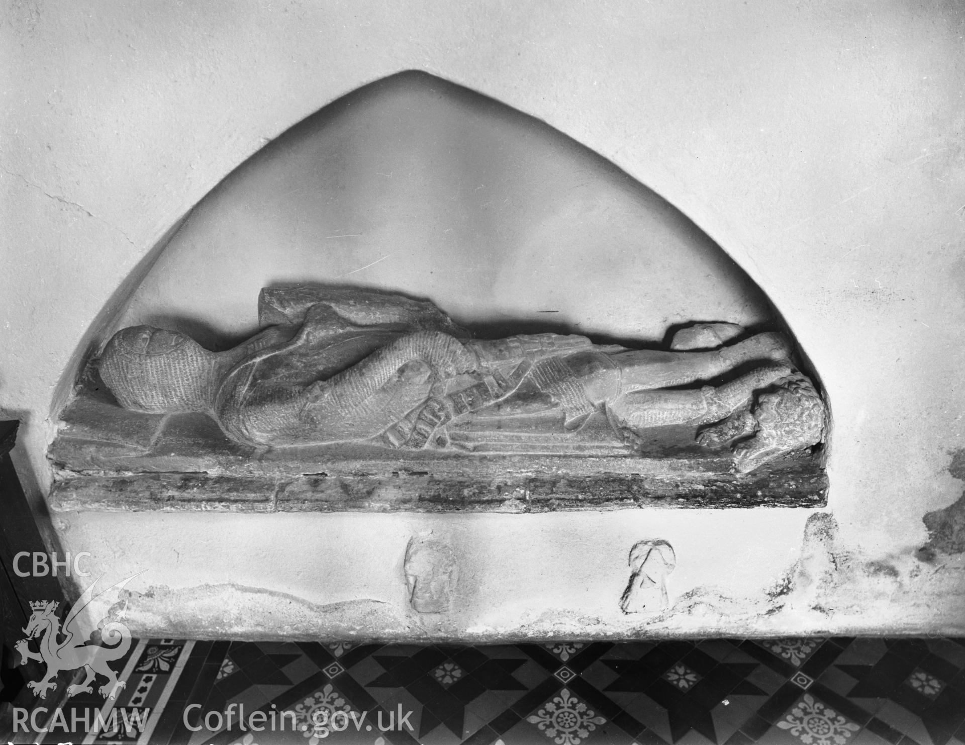 View of effigy in the north wall of the chancel at Manorbier Church taken in 05.09.1941.