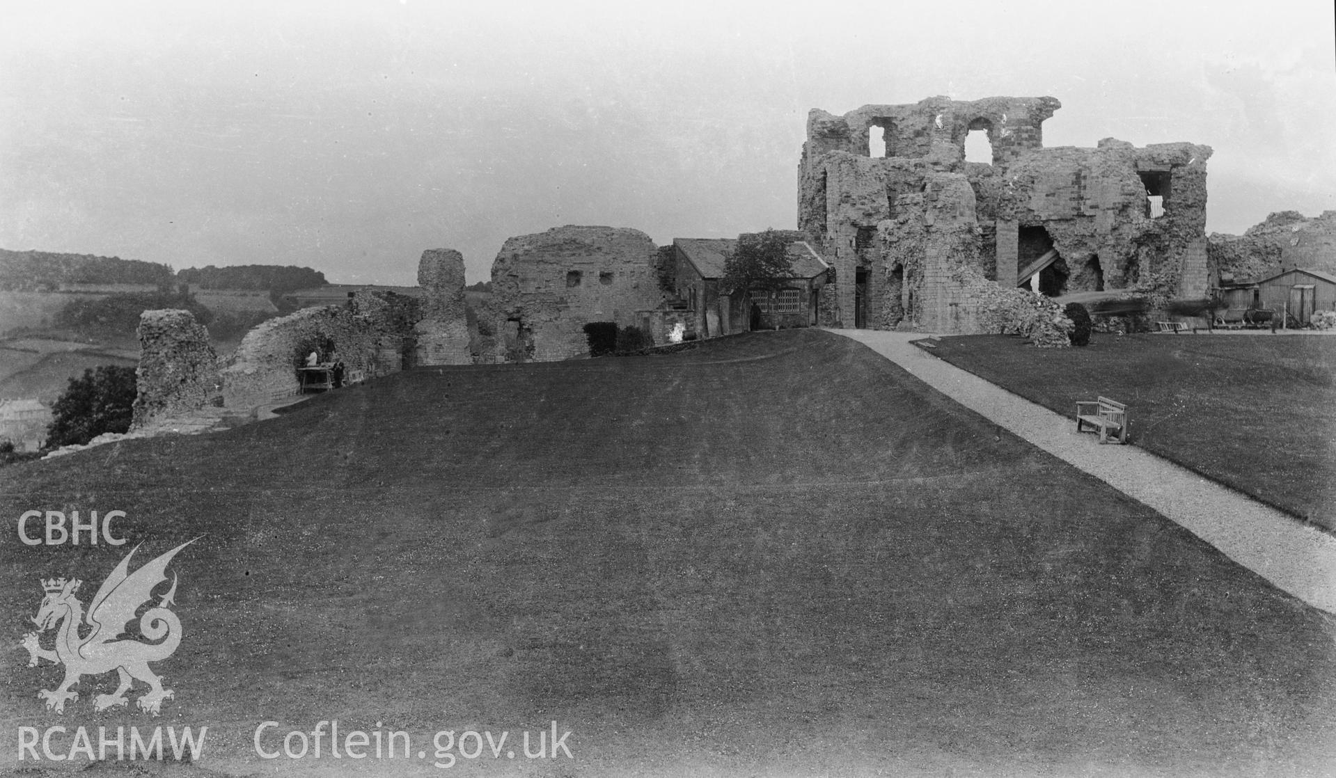 Black and white print of Denbigh Castle, produced by the Ministry of Works.