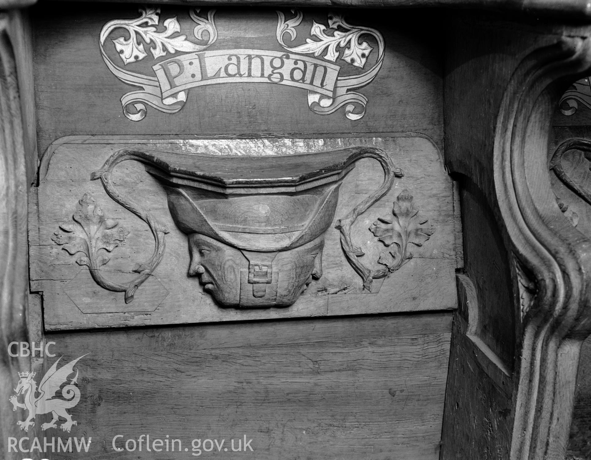 Interior view showing  misericord.