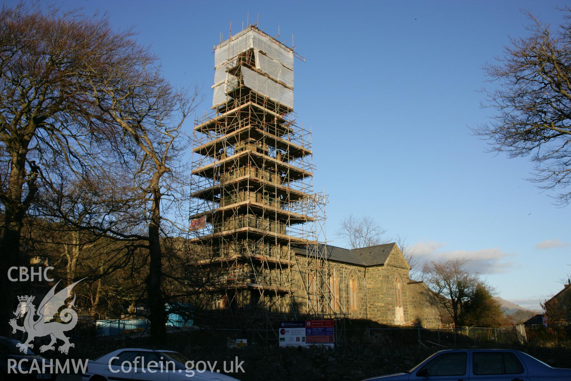 St Mary's Church, Tremadoc, view from south-west under renovation.