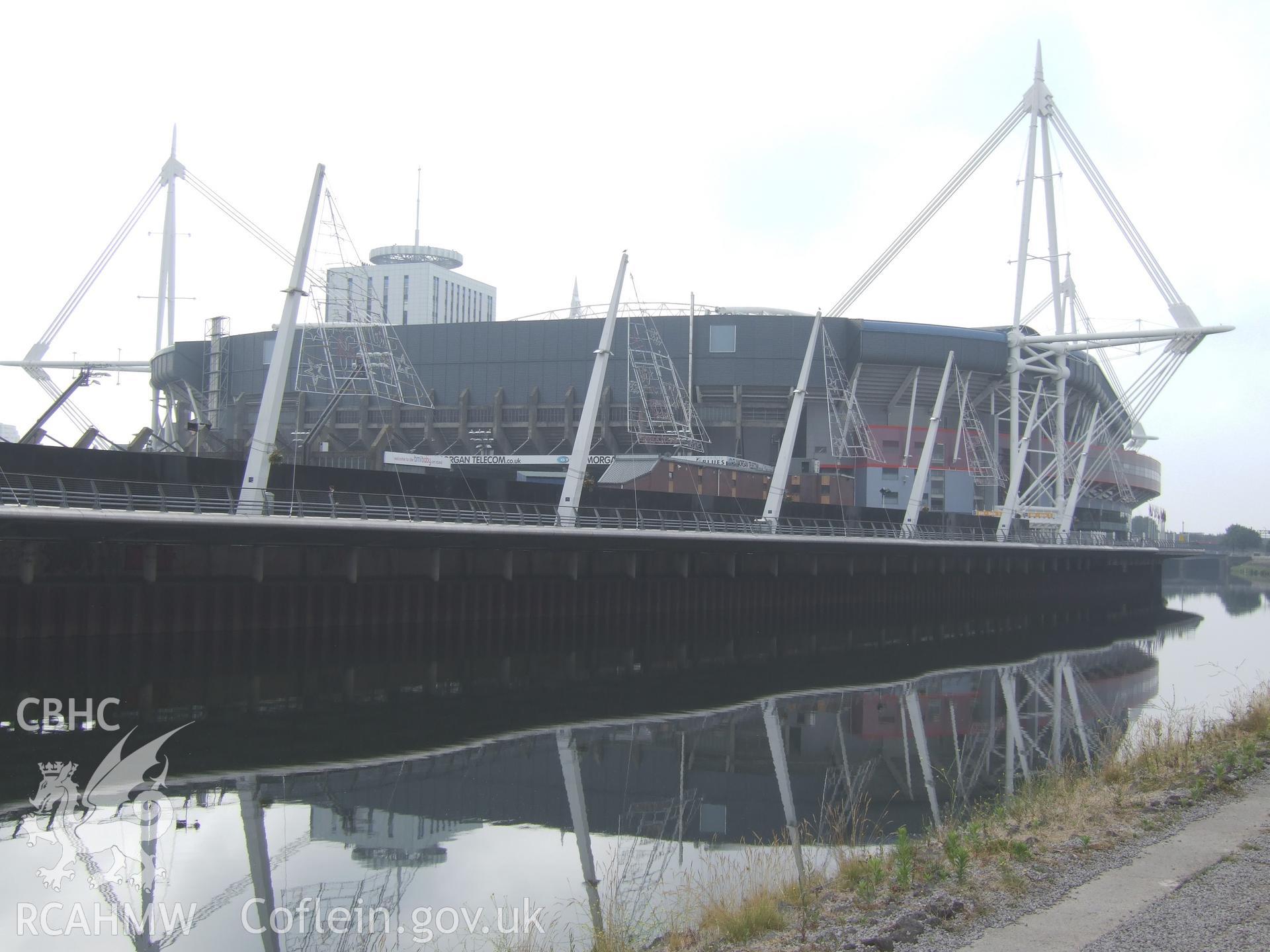 North-west corner of the stadium and riverside walkway from across the river.