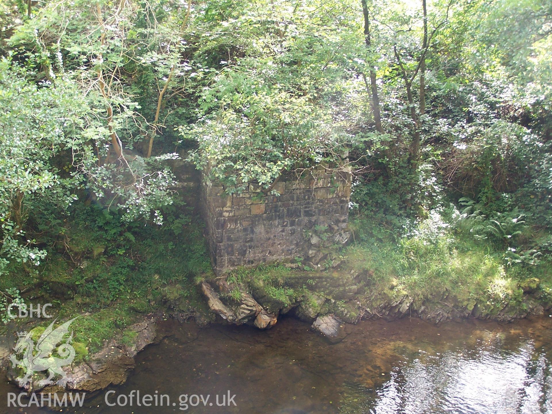 Abutment (NPRN:405137) on south bank of Afon Mellte, viewed from north-west.