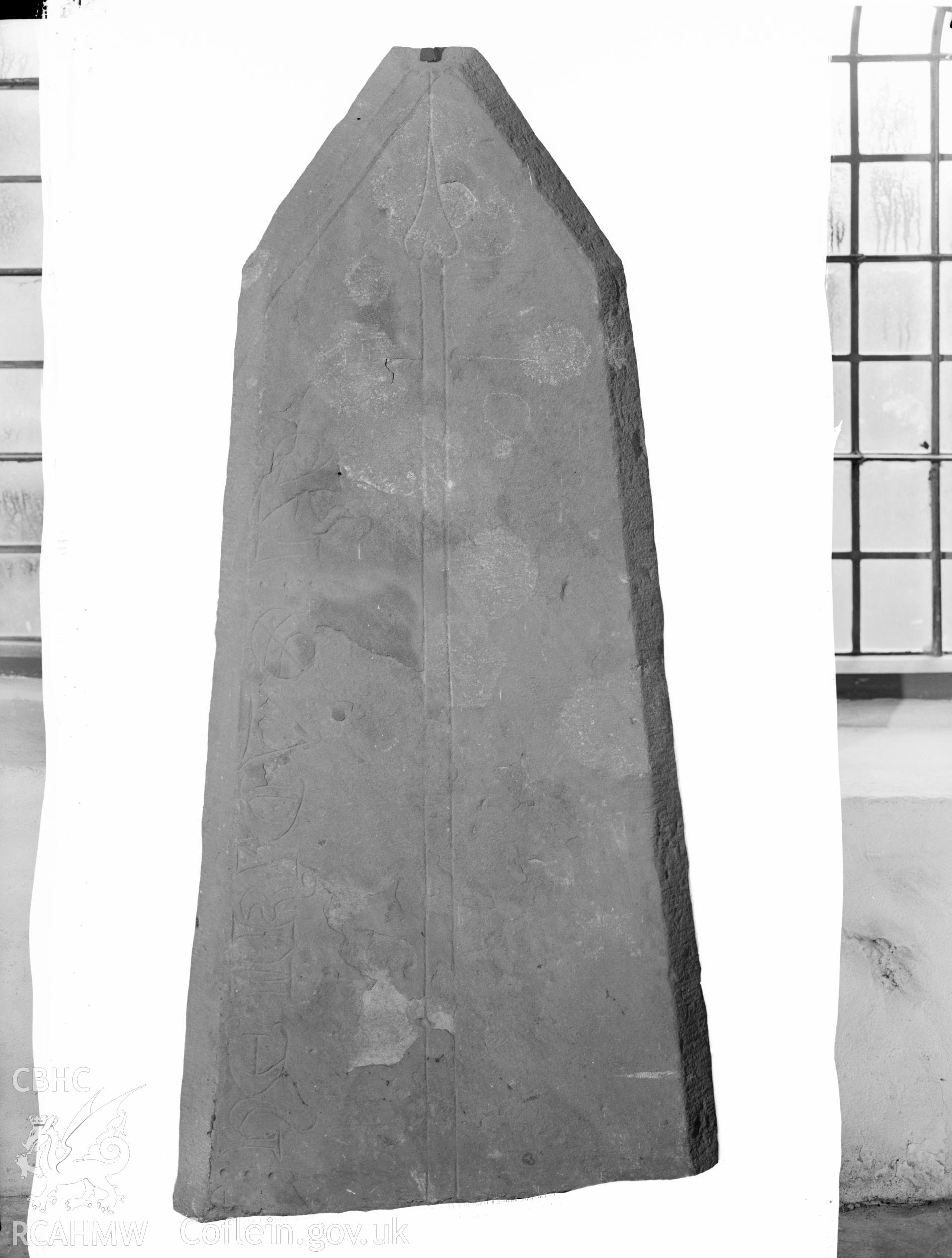 View of inscribed slab of Hendy at Margam Abbey, Port Talbot, taken 18.11.65 .
