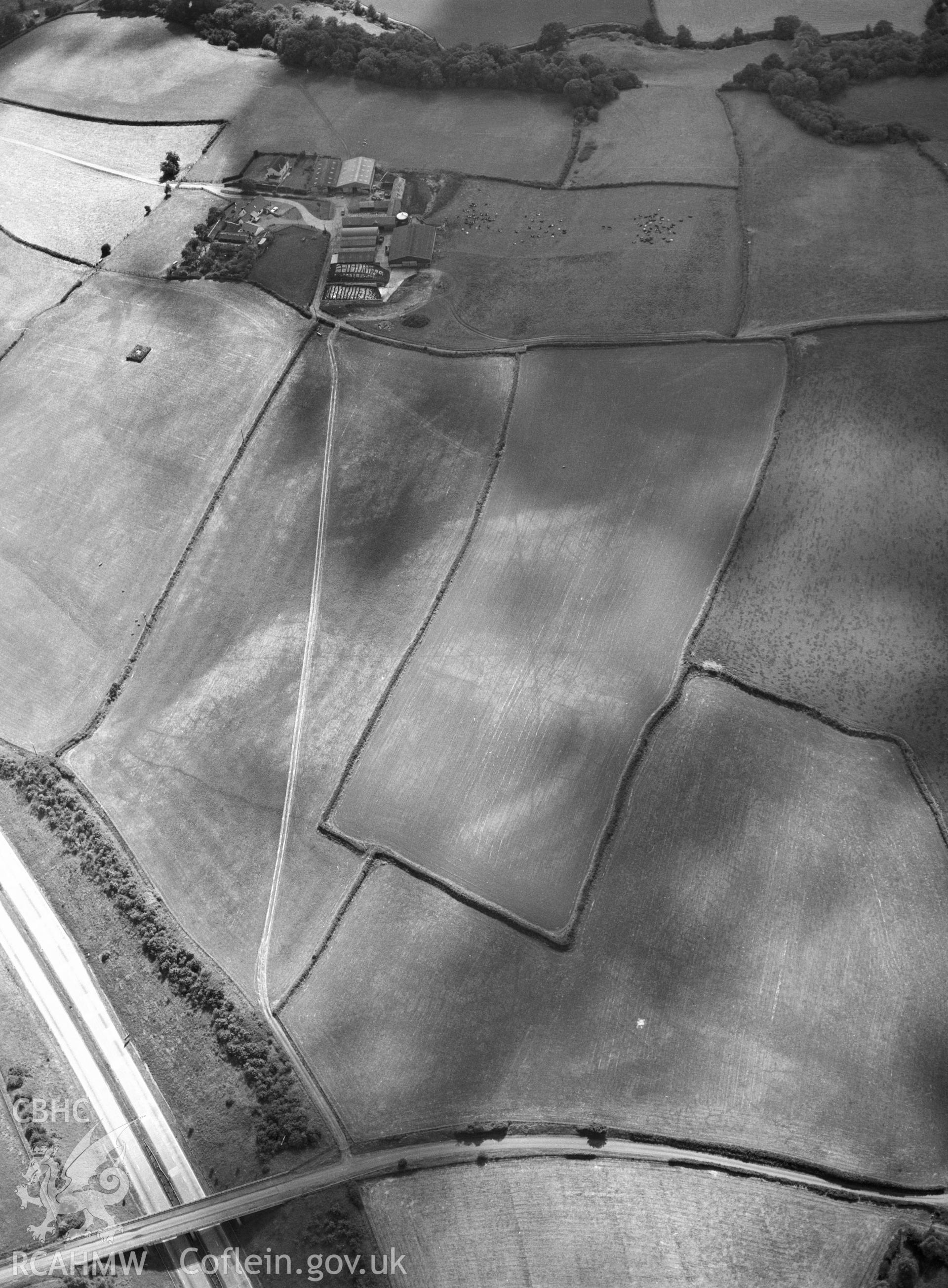 RCAHMW black and white oblique aerial photograph of  Graig Olway Farm cropmarks