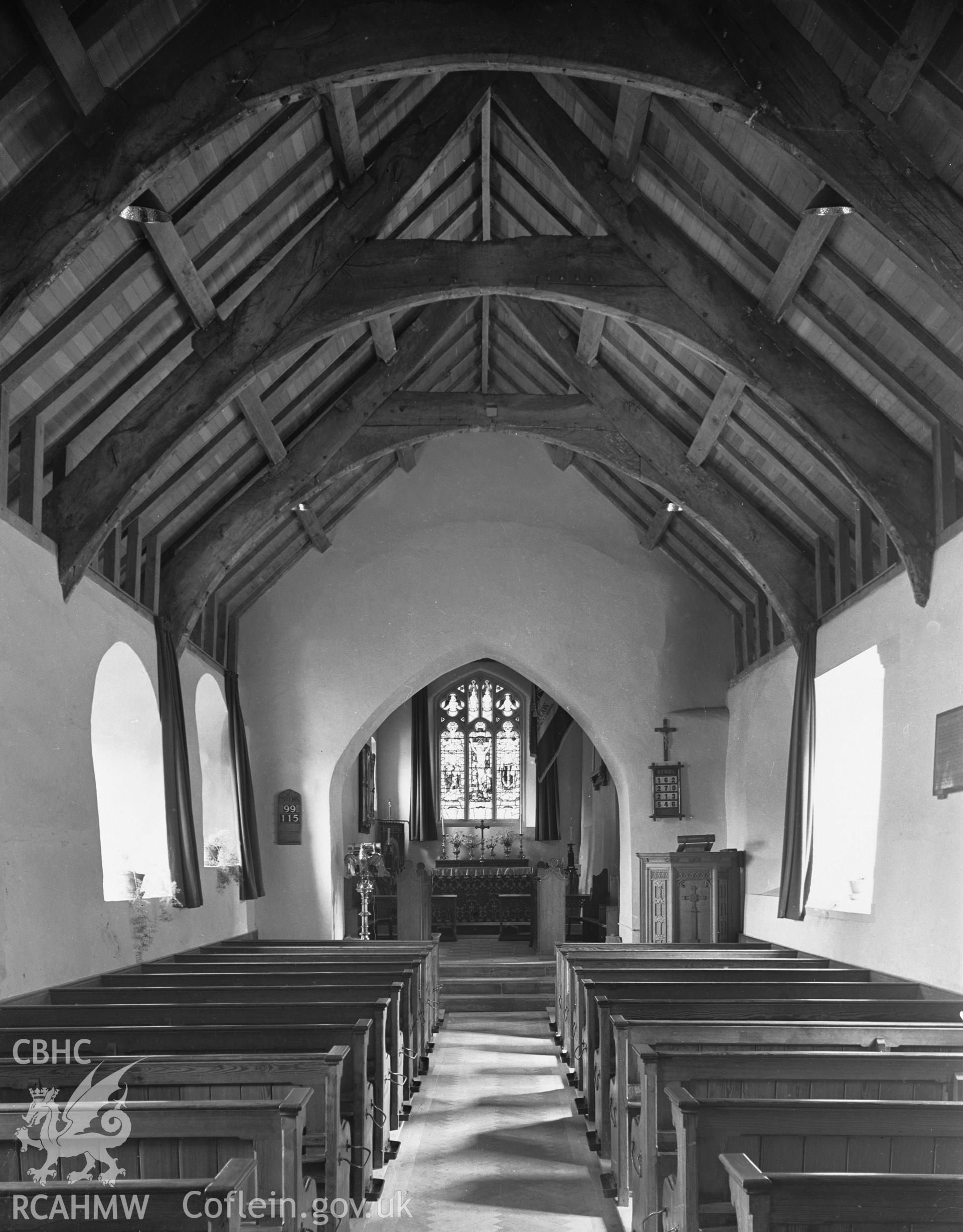 Interior view of Bishopston Church, Gower from the west, taken 10.06.1941.
