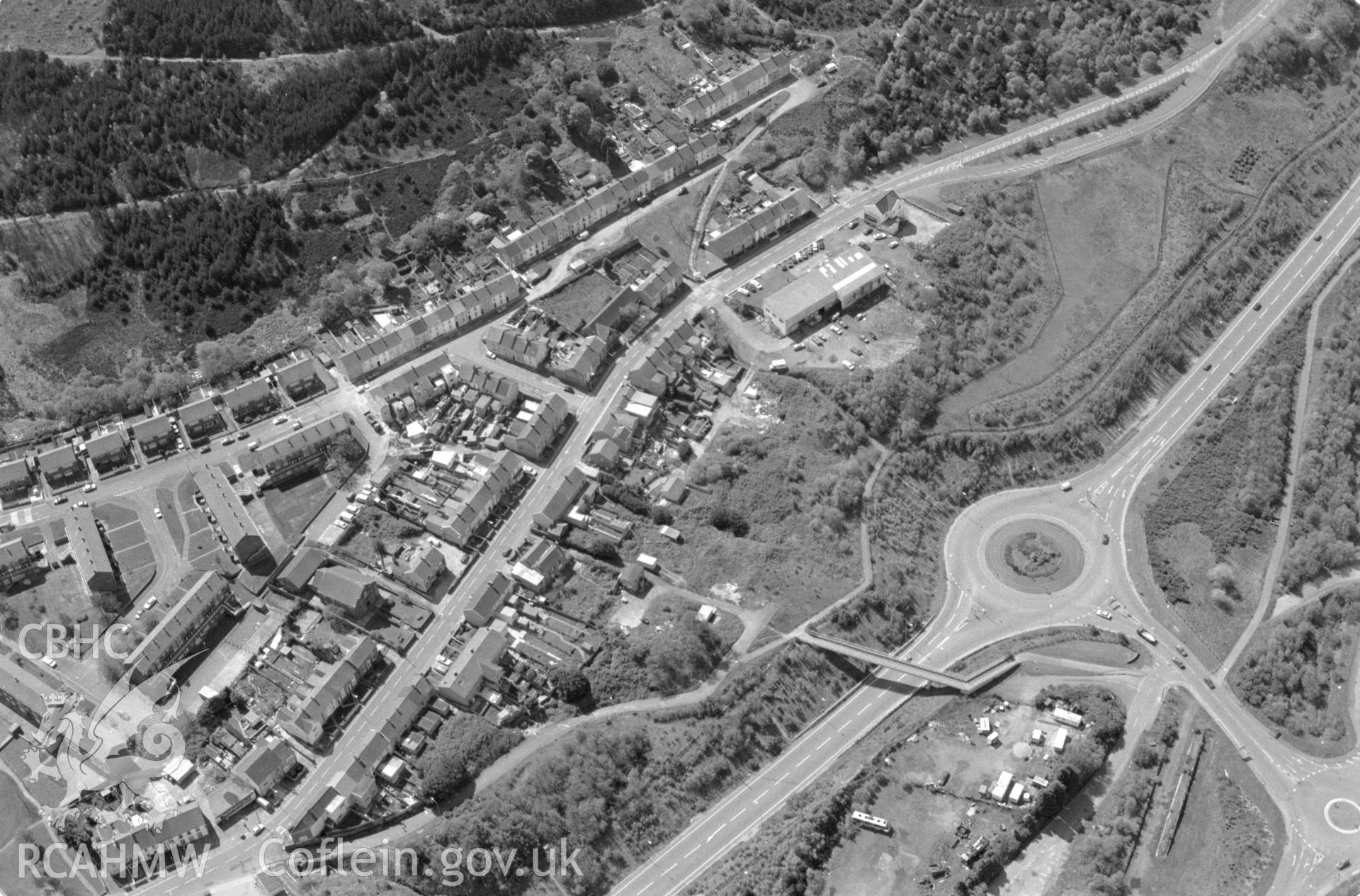 RCAHMW Black and white oblique aerial photograph of Hafod Copperworks  by Toby Driver, 1998.