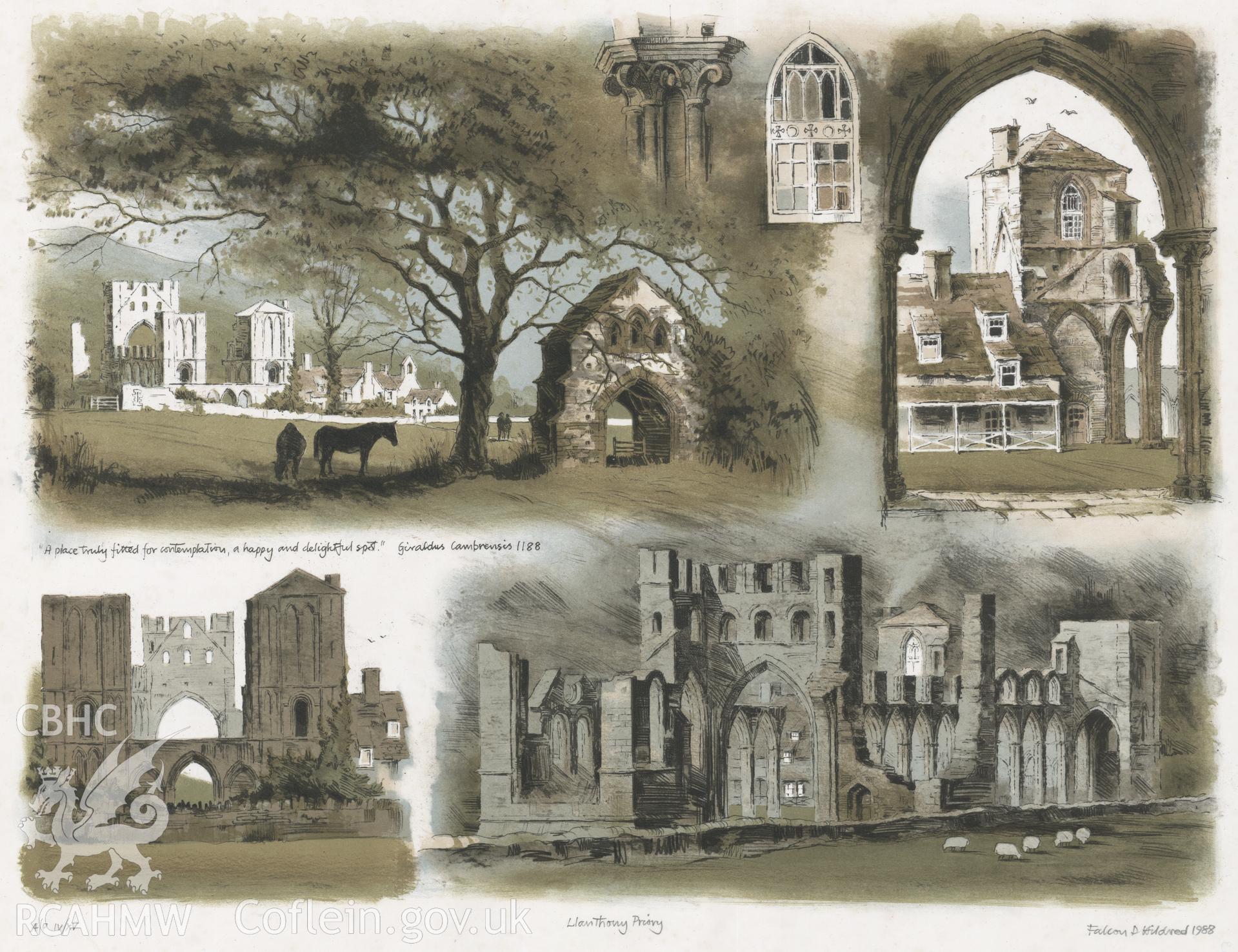 Llanthony Priory: artist's proofs and lithograph.